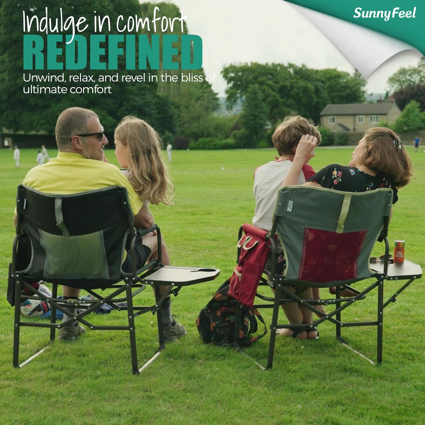 SUNNYFEEL Oversized Camping Directors Chair 2 Pack, Portable Folding Lawn Chairs for Adults Heavy Duty with Side Table,Pocket for Beach, Fishing,Picnic,Concert Outdoor, Foldable Camp Chairs