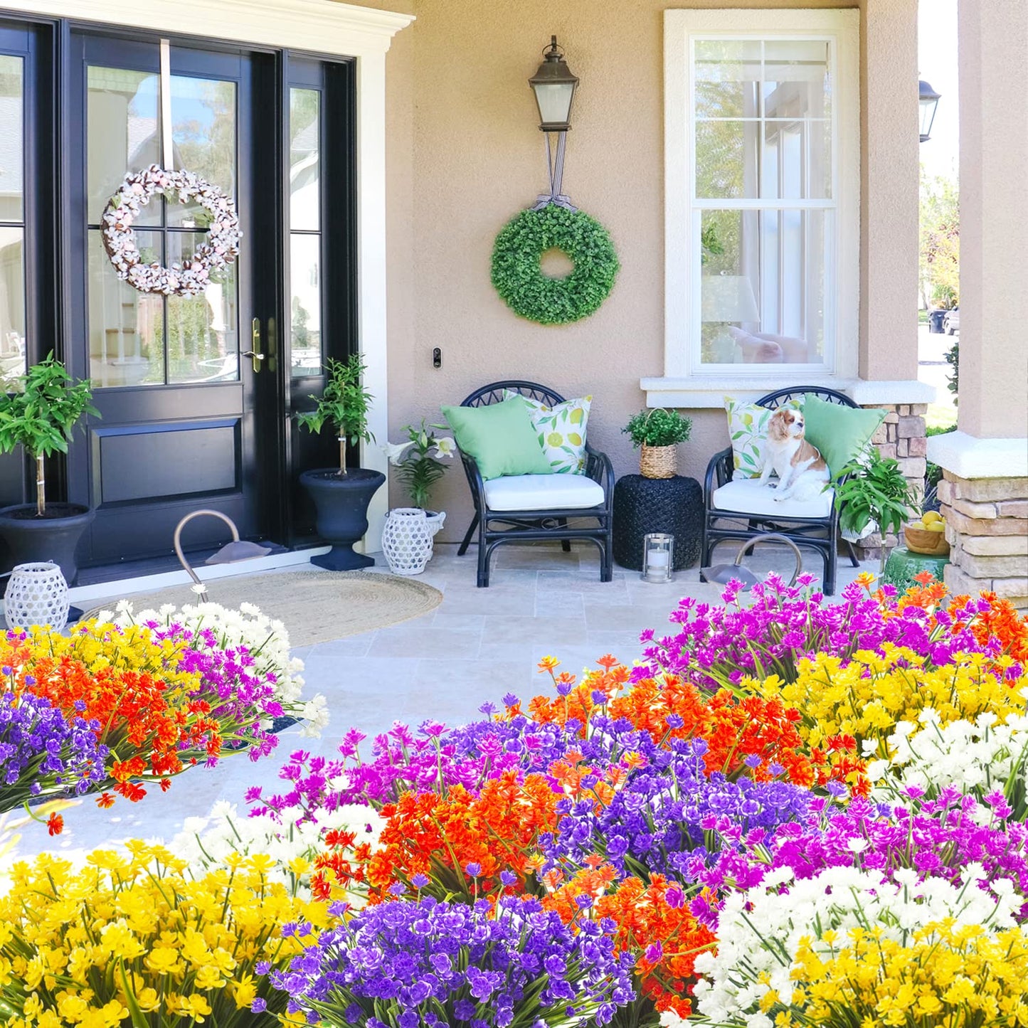 Grunyia 8 Bundles Artificial Outdoors Flowers (Purple-Daffodil)