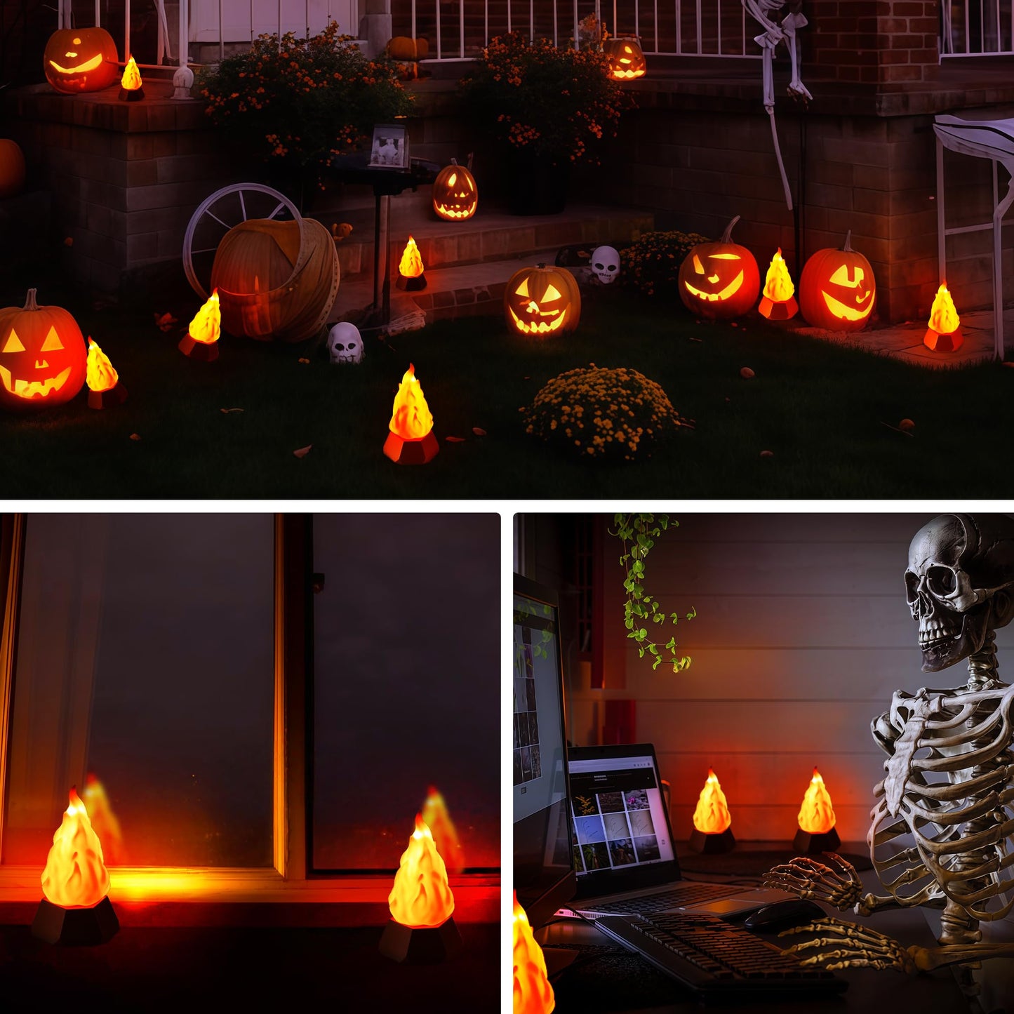 BlcTec Flickering Flame Lamp USB Rechargeable, 3D Fake Fire Night Light with 35H Runtime, 3 Modes, IP44 Waterproof, Realistic Flame Effect for Indoor/Outdoor Halloween, Camping, Home Decor, 2 Packs