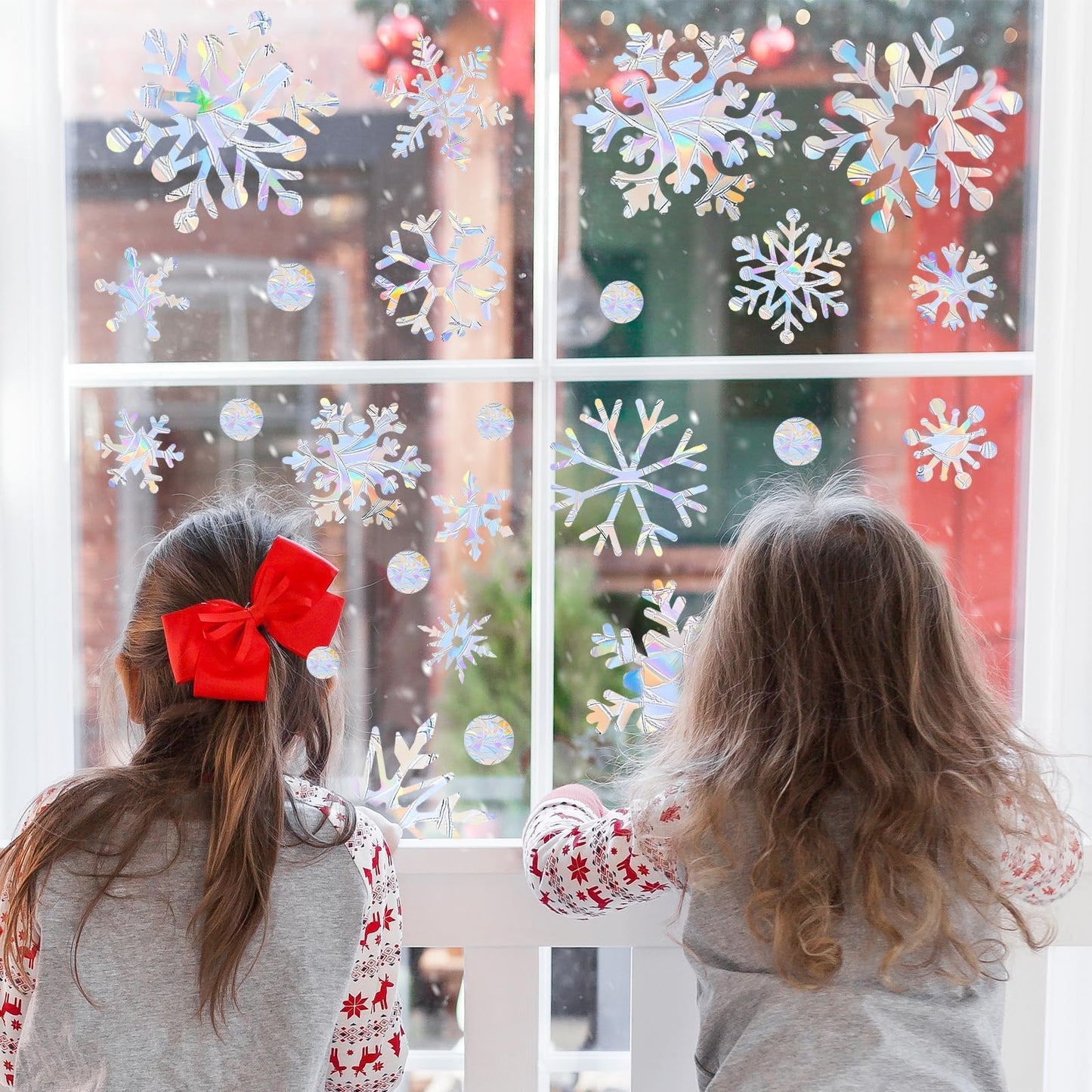 216pcs Christmas Snowflake Window Clings for Glass Windows Decorations, 8 Sheets Iridescent Static Snowflake Window Decal Stickers for Christmas Windows Decor ﻿