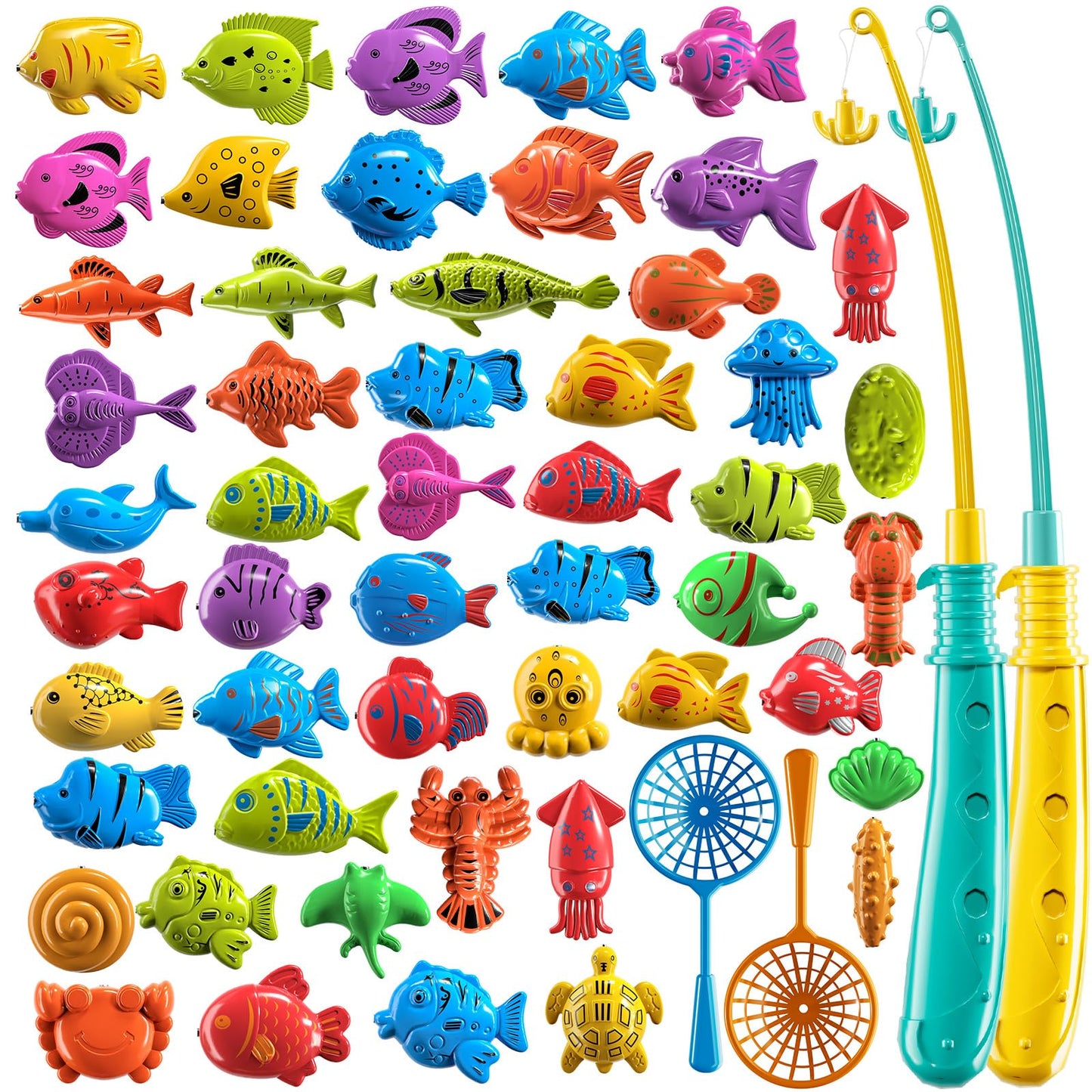 Magnet Fishing Toys Game for Kids 3-5 - Floating Fish Toys with Inflatable Kiddie Pool, Bath Toys for Toddlers, Pole Rod Net, Outdoor Party Toys for Boys Girls Kids Age 3 4 5 6 7 8 Year Old