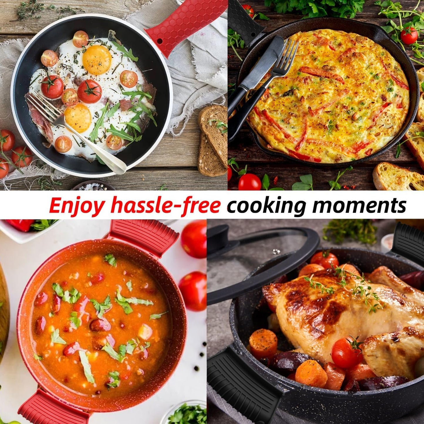 4 Pack Silicone Hot Handle Holder Cover Cast Iron Handle Cover Silicone Pot Holders Heat Resistant Assist Pan Handle Sleeve Non-Slip Pot Handle Covers for Cast Iron Skillet Metal Pan(Black)