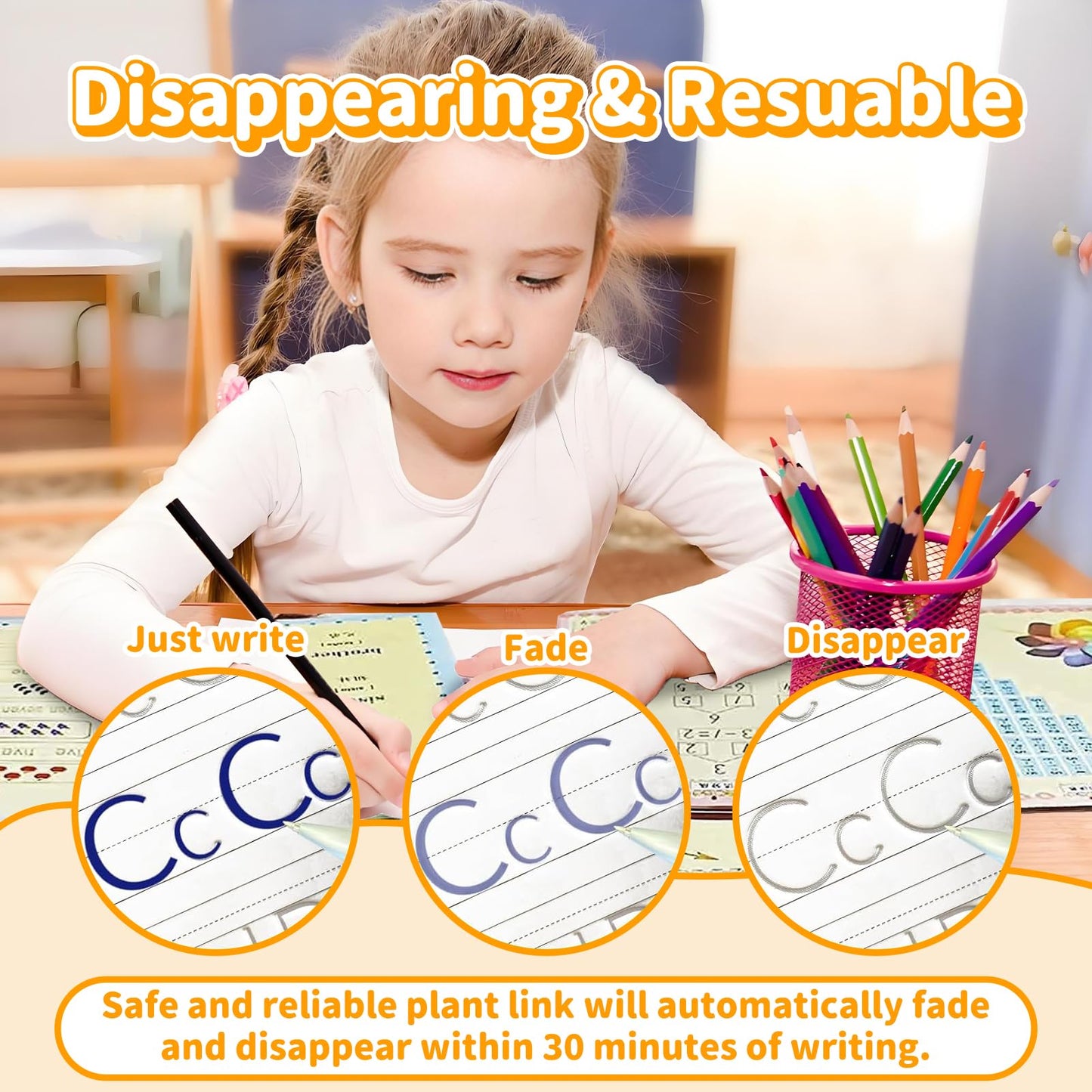 Grooved Writing Books for Kids, Magic Practice Copybook, Reusable Handwriting Practice Book Kit for Kids Age 3-8 Calligraphy, 7.8in×5.5in