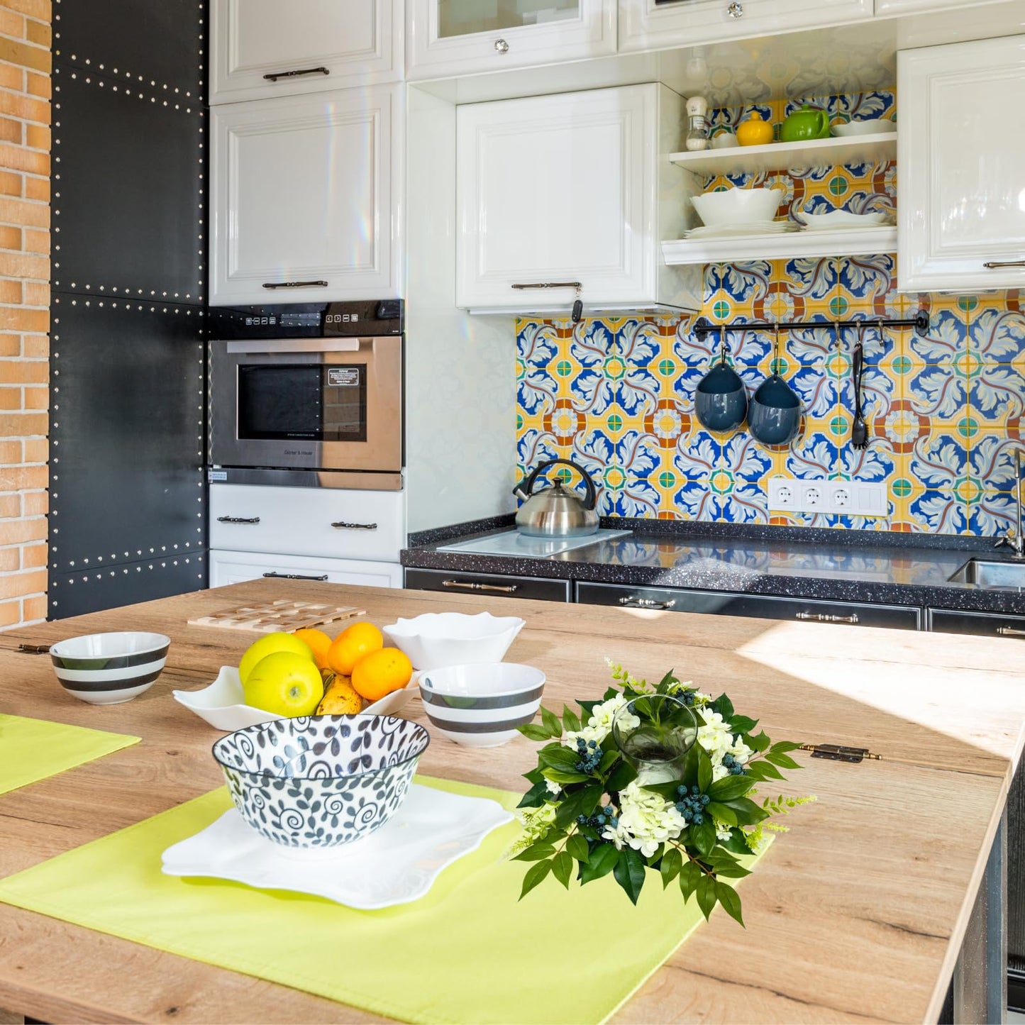 All Season Floral Arrangement Centerpiece for Table Glass Candle Holders with Artificial Hydrangea Flowers Blueberry Eucalyptus Leaves for Dining Room Indoor Outdoor Home Decor