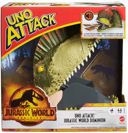 Mattel Games UNO Attack Jurassic World Dominion Card Game with Dinosaur Card Launcher for 2 to 10 Players Ages 7 Years & Older, Toy Gift and Collectible (Amazon Exclusive)
