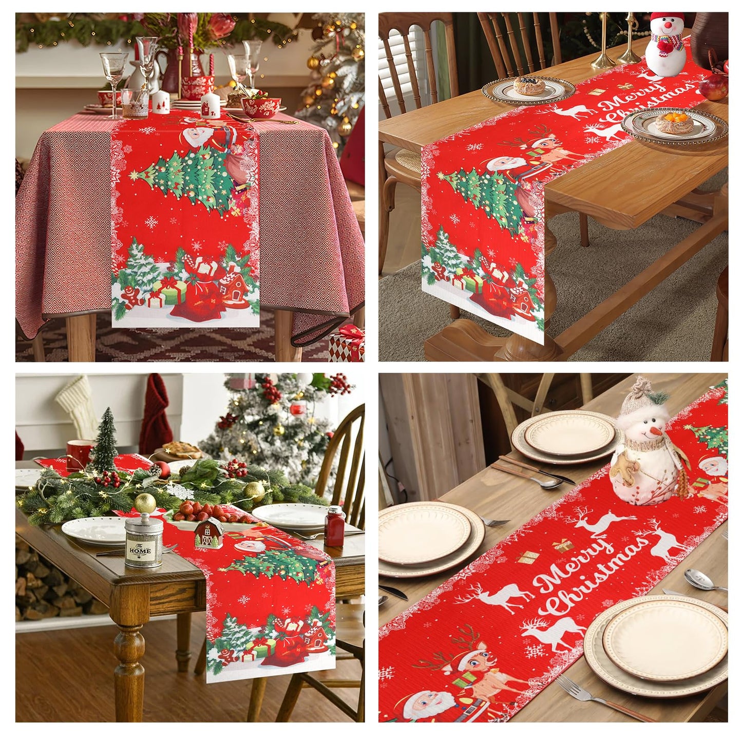 Merry Christmas Table Runner, Linen Christmas Trees Table Runner Red Merry Xmas Table Runner Long Seasonal Winter Holiday Kitchen Dining Table Decoration for Indoor Outdoor Home Party Christmas Decor