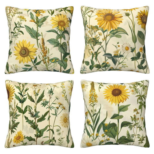 Bshuey Pillow Covers 18x18 Inch Set of 4 Vintage Sunflower Throw Pillow Covers Farmhouse Cushion Case Decor for Sofa Couch