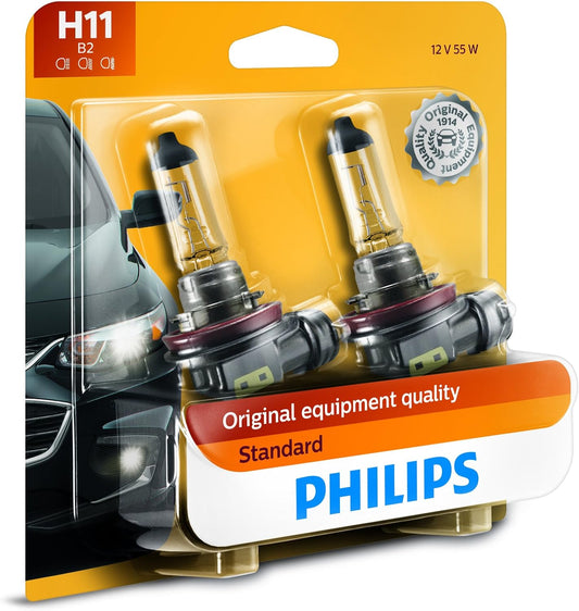 PHILIPS - 12362B2 H11 Standard Halogen Replacement Headlight Bulb, 2 Pack