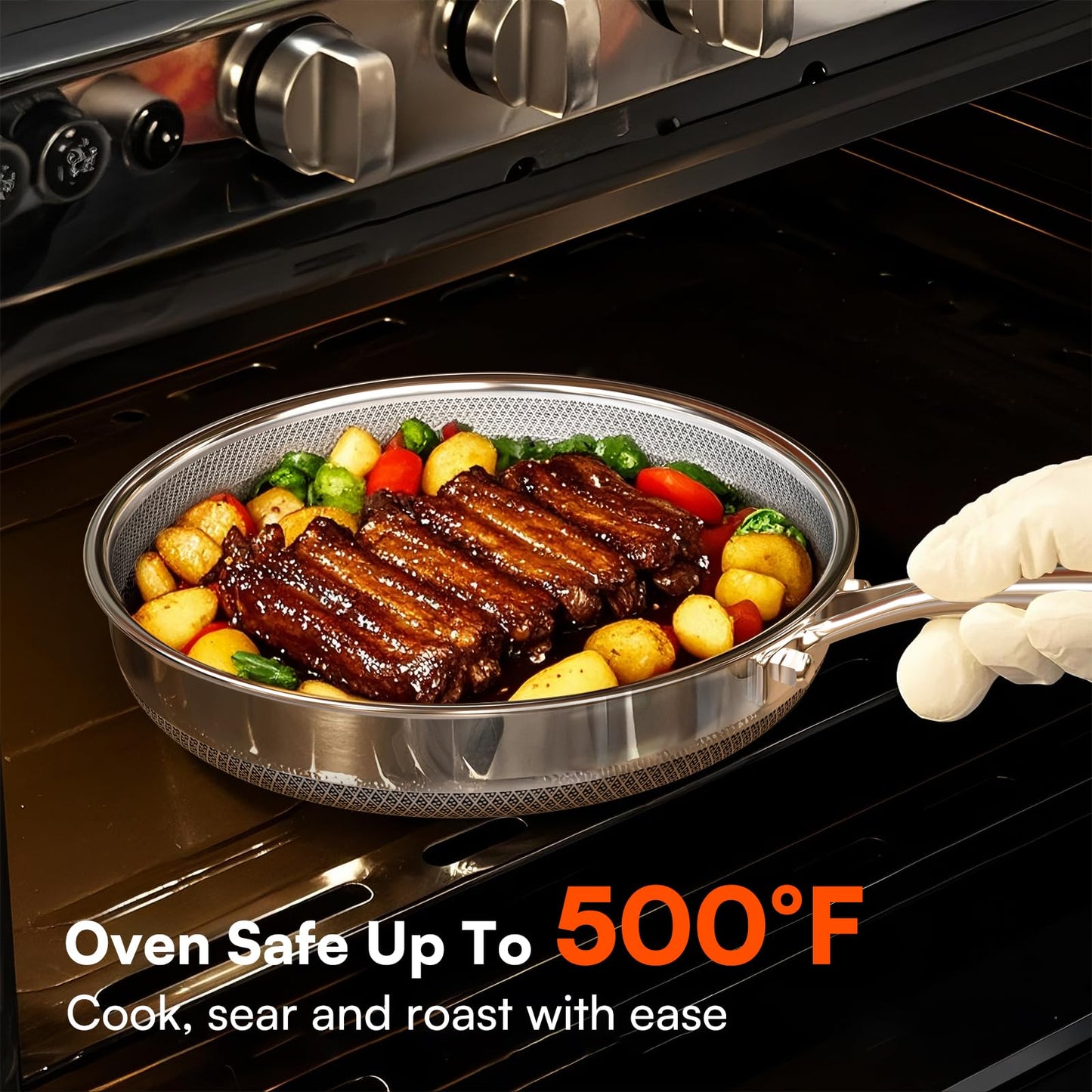 KURRUNGIE Stainless Steel Cookware Set, 15 Pcs Hybrid Pots and Pans Set Non Stick, Kitchen Frying Pans, Saucepans & Stock Pot with Glass Lid, Dishwasher-Safe, Induction Compatible, Non-Toxic