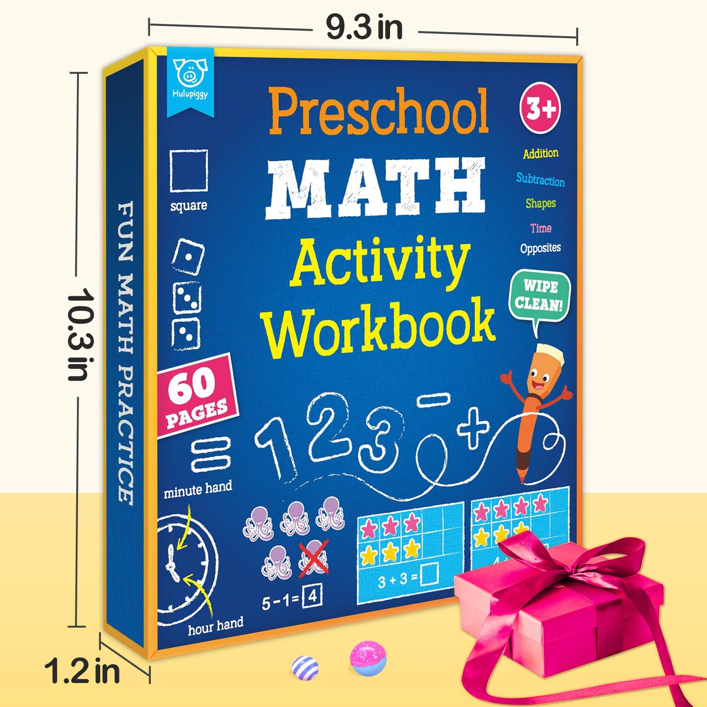Hulupiggy Preschool Learning Activities 60 Reusable Pages, Number Tracing Addition Subtraction Math Practice Kindergarten Workbook, Educational Fine Motor Toddler Learning Toys for 3 4 5 Year Olds