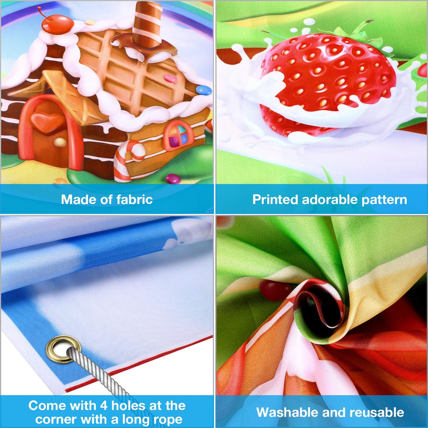 Blulu Candy Backdrop Birthday Party Banner, Christmas Large Fabric Sweet Donut Backdrop for Candy Party Decoration, Sweet Cartoon Landscape Baby Shower Background Photo Props, 72.8 x 43.3 Inch