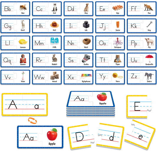 Alphabet Puzzle Cards, 26 PCS Double-Sided Puzzle Cards Alphabet Uppercase & Lowercase Matching Game Self Correcting Puzzles Learn Letter & Case Recognition ABC Learning for Kindergarten Preschool