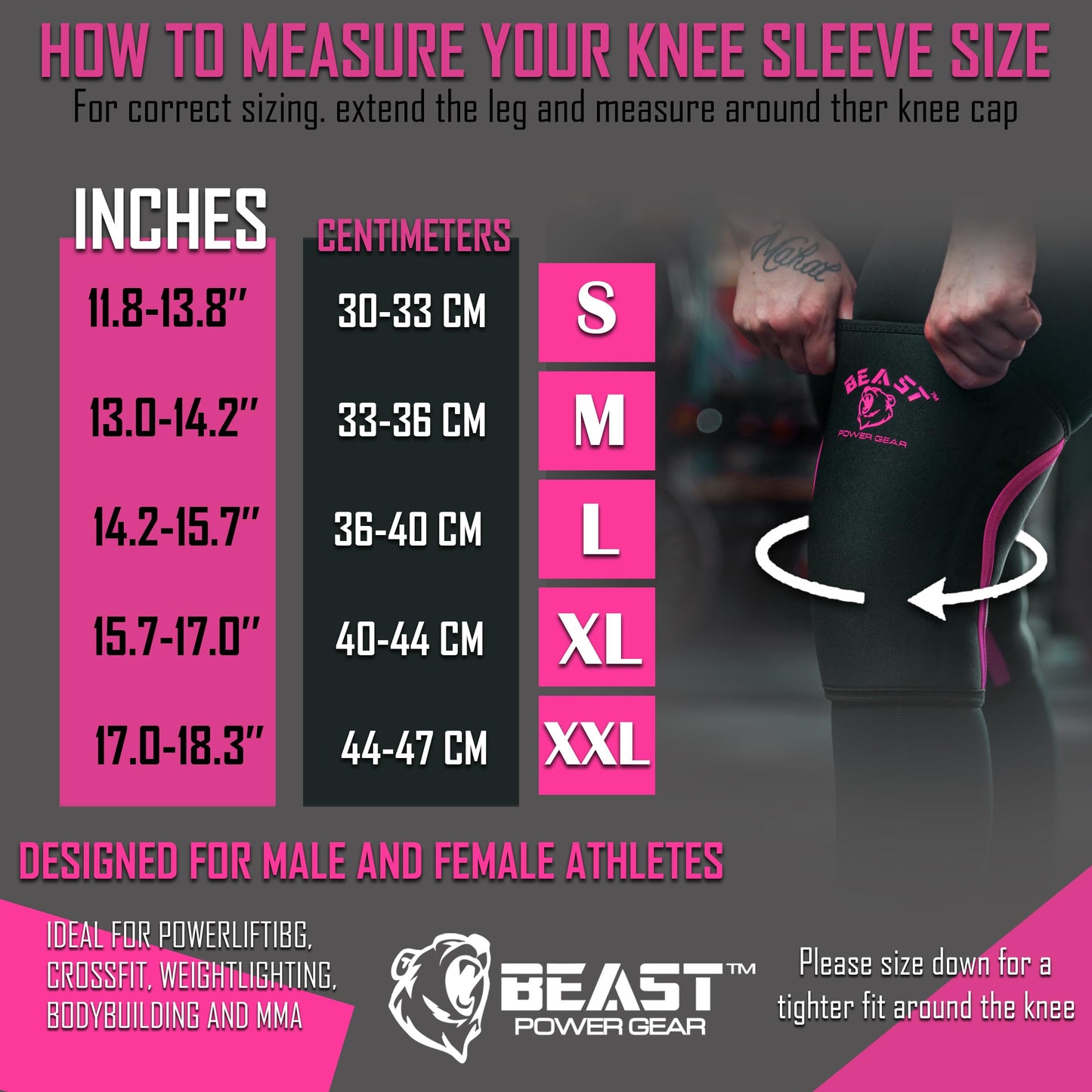 Beastpowergear Neoprene Compression Knee Sleeves 7MM Support for Squats, Gym CrossFit Training, Powerlifting, Weightlifting, Wrestling for Men & Women (Black/Pink, Medium)