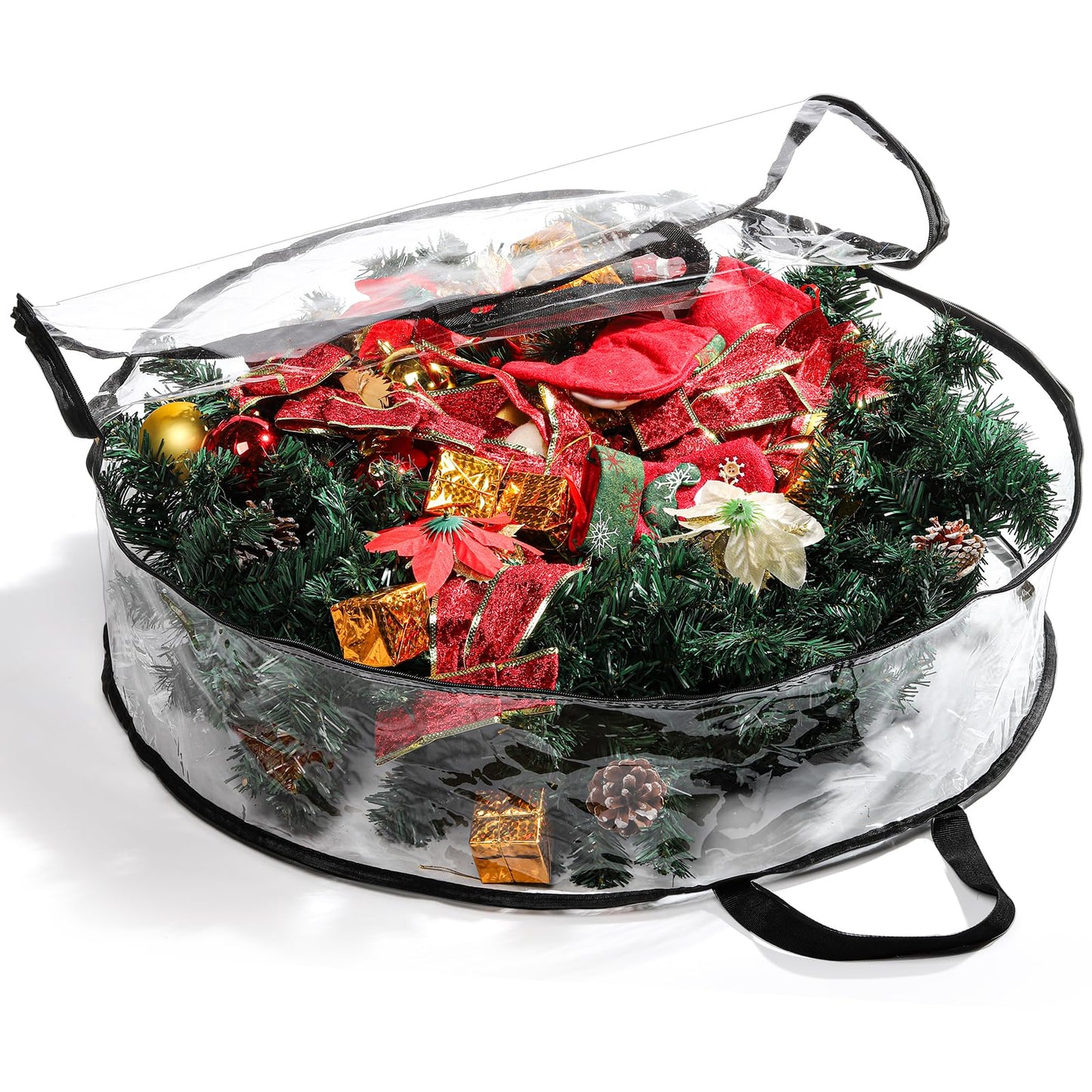 Hedume 2 Pack Wreath Storage Bag, 30" X 8" Clear Everyday Bag, Christmas Wreath Storage Container with Dual Zippered and Reinforced Handle for Holiday Seasonal Wreath Garland