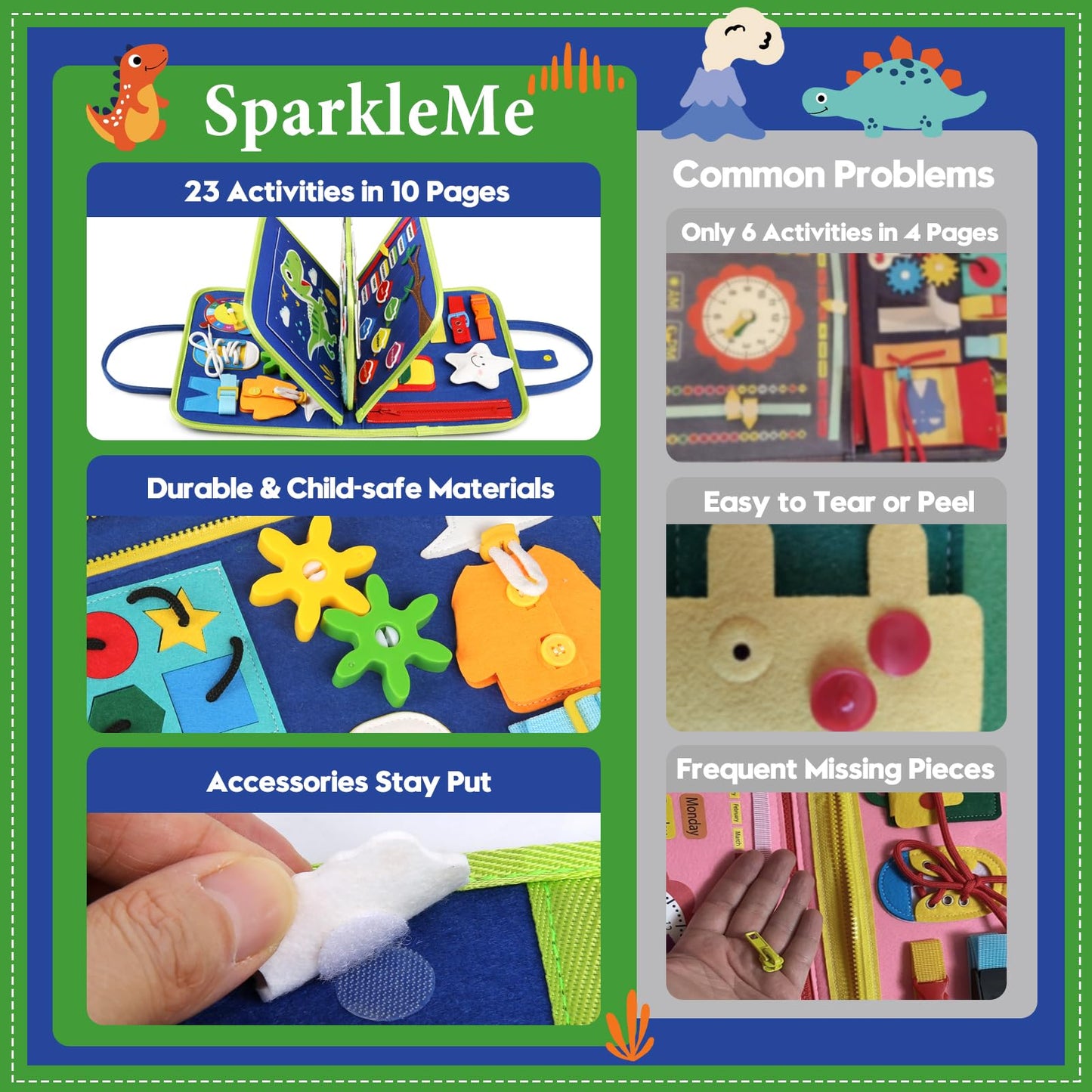 Toddler Sensory Busy Board: Travel Toy Activity Book for Girls Boys, Motor Skill Development Gift for Baby Aged 3-4 Years, Fine Educational Preschool Montessori Learning Toy for Car Airplane Dinosaur