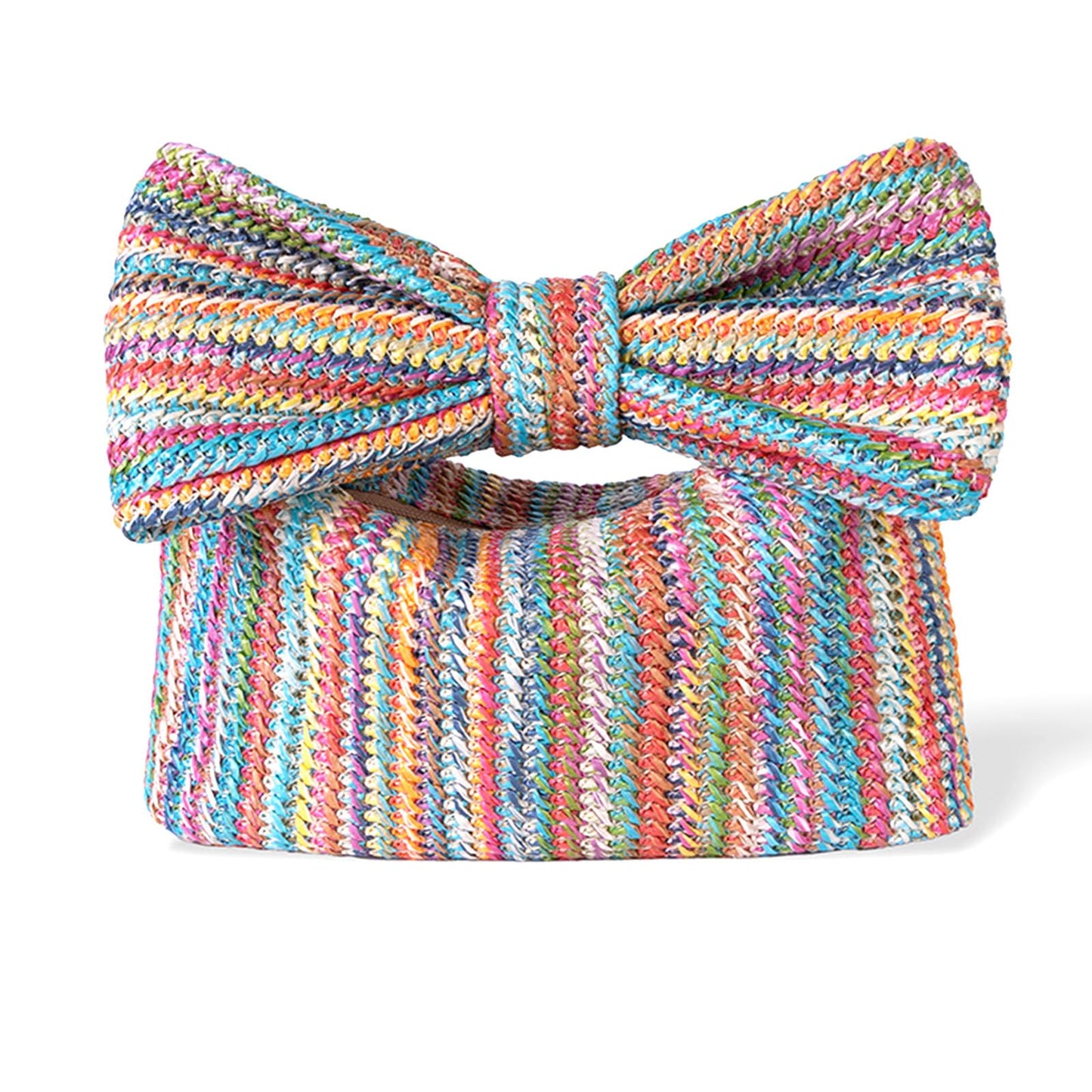FantasyBear Small Straw Cluth for women,Trendy Cute Summer Woven With Bow Women Purse Handbag Wallet For Beach Vacation Party (Multicolour)