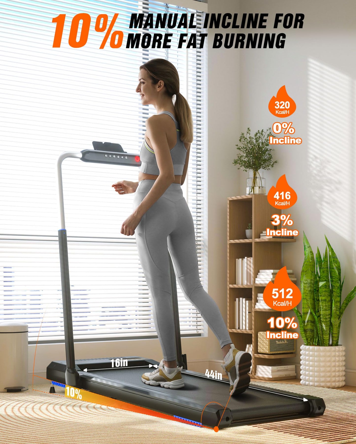 WELLFIT Walking Pad Treadmill with 10% Incline, Under Desk Treadmill for Home/Office, 2 in 1 Folding Treadmills with APP/Remote Control and LED Display, 0.6-7.6 MPH 360 lbs Capacity