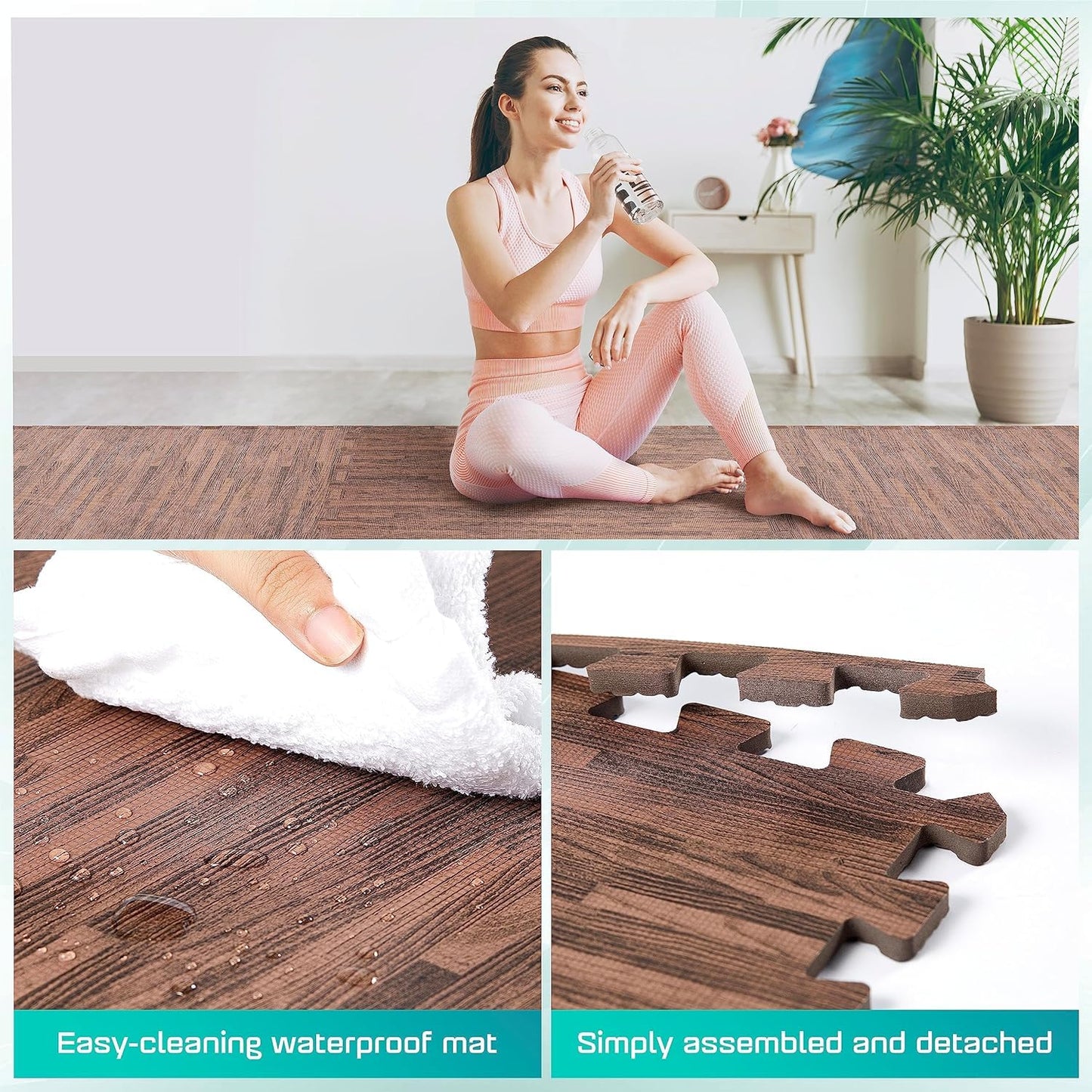 Yes4All EVA Interlocking Mats, Puzzle Floor Tiles, Foam Floor Padding with Border for Furniture, Home Space, Living Room, Garage 48 SQFT