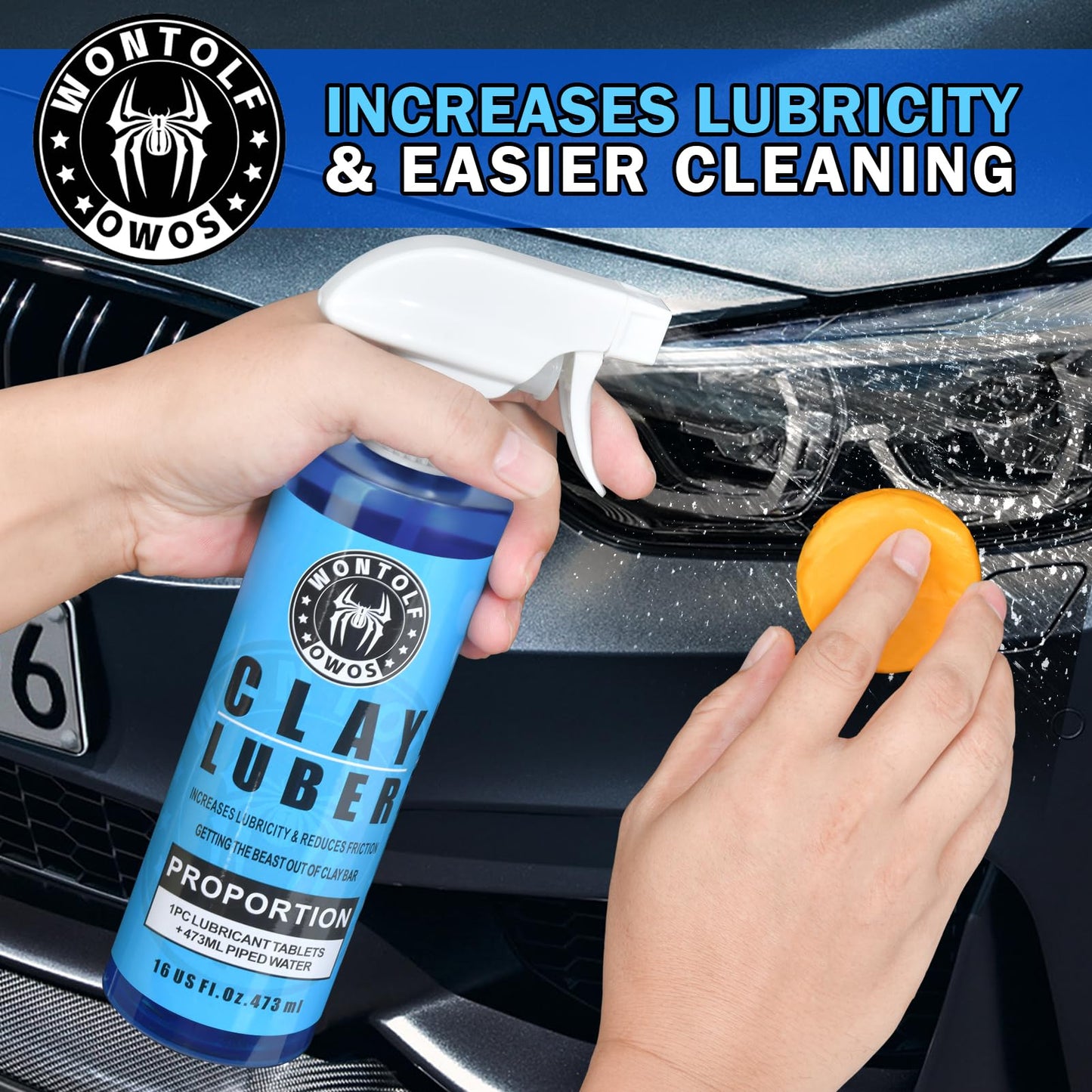 Wontolf Car Clay Bars Auto Detailing and Clay Luber Synthetic Lubricant Kit, 4 Clay Bars, Clay bar Lubricant Tablets 10 Pack(1pc=16 fl oz), Spray Bottle and Microfiber Towel for Car Detailing Cleaning
