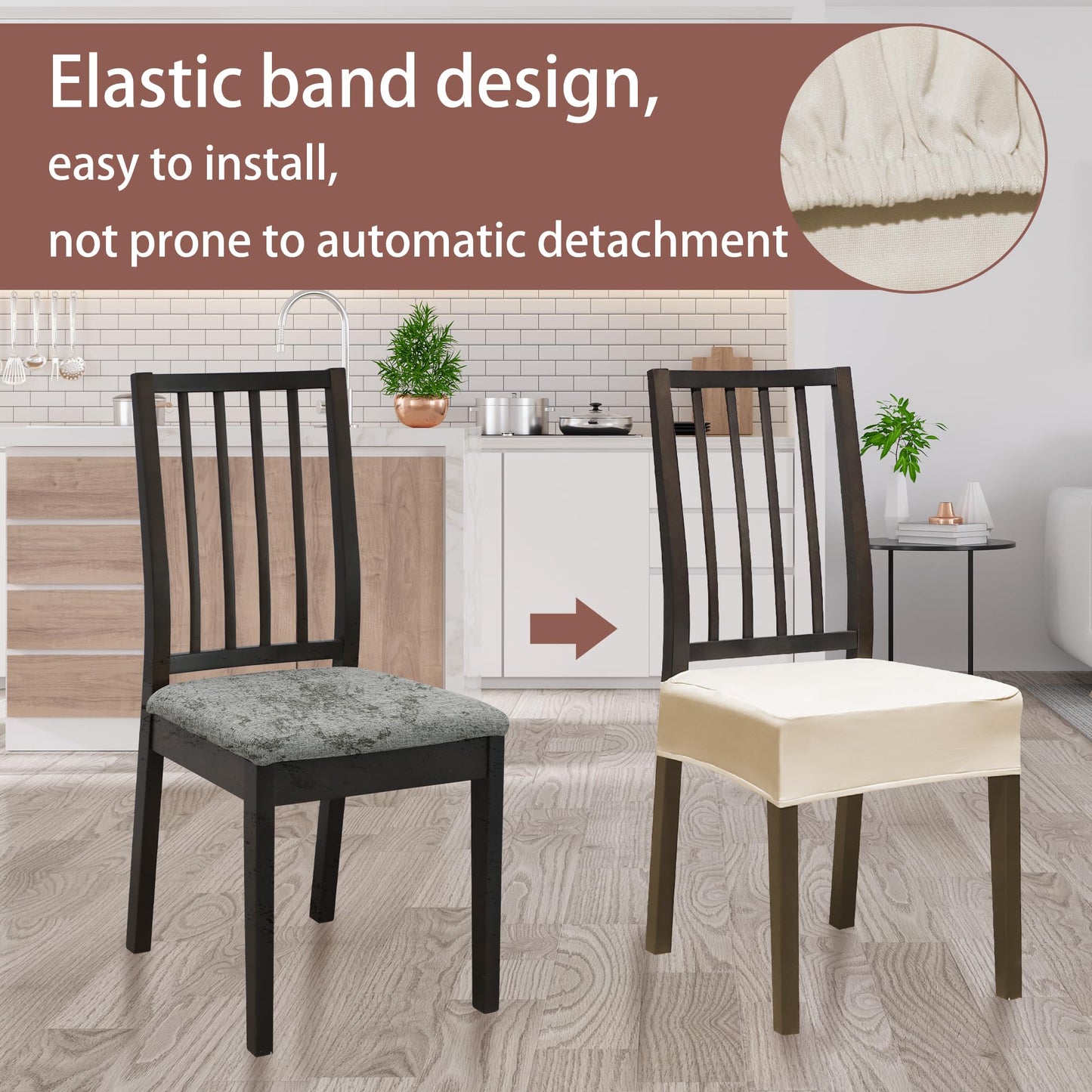 DREAHOTEXTIL Dining Chair Covers,Seat Covers for Dining Room Chairs Set of 4,Stretch Kitchen Chair Covers,Removable Washble Dining Room Chair Seat Cover,Chair Slipcovers Protector (Beige,with Zipper)