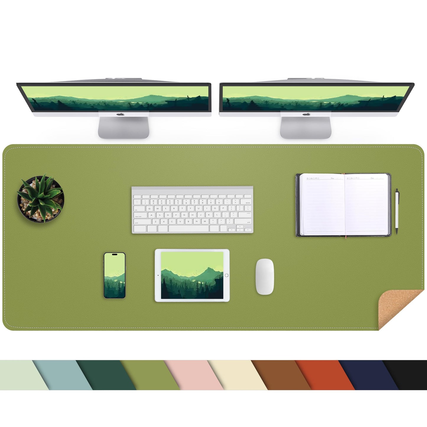 Large Desk Mat 47.2" x 17" Leather Desk Pad Protector with Natural Cork & PU Leather, Non-Slip Office Desk Mat, Large Mouse Pad, Waterproof Desk Blotter pad for Office&Home(Black)