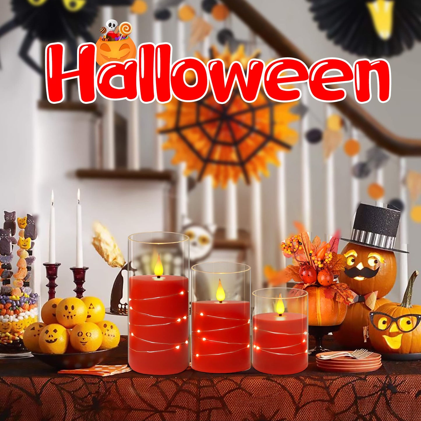 Da by Flickering Flameless Candles with Remote,Acrylic LED Candles with Embedded Star String,Battery Operated Candle, for Home and Holiday Decoration Set of 3（Red）