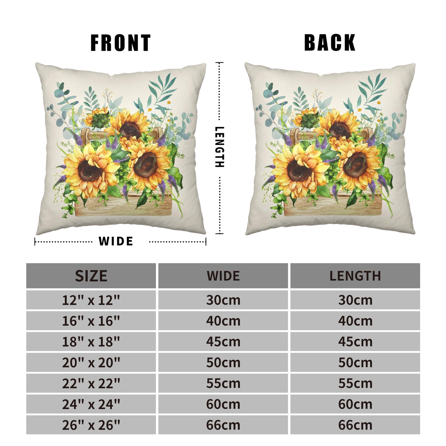 Kwlegh Sunflower Pillow Covers Spring Summer Floral Throw Pillow Covers Set of 2 Sunflowers with Eucalyptus Leaves Farmhouse Pillow Case 18x18 for Sofa Car Patio, Cotton Linen