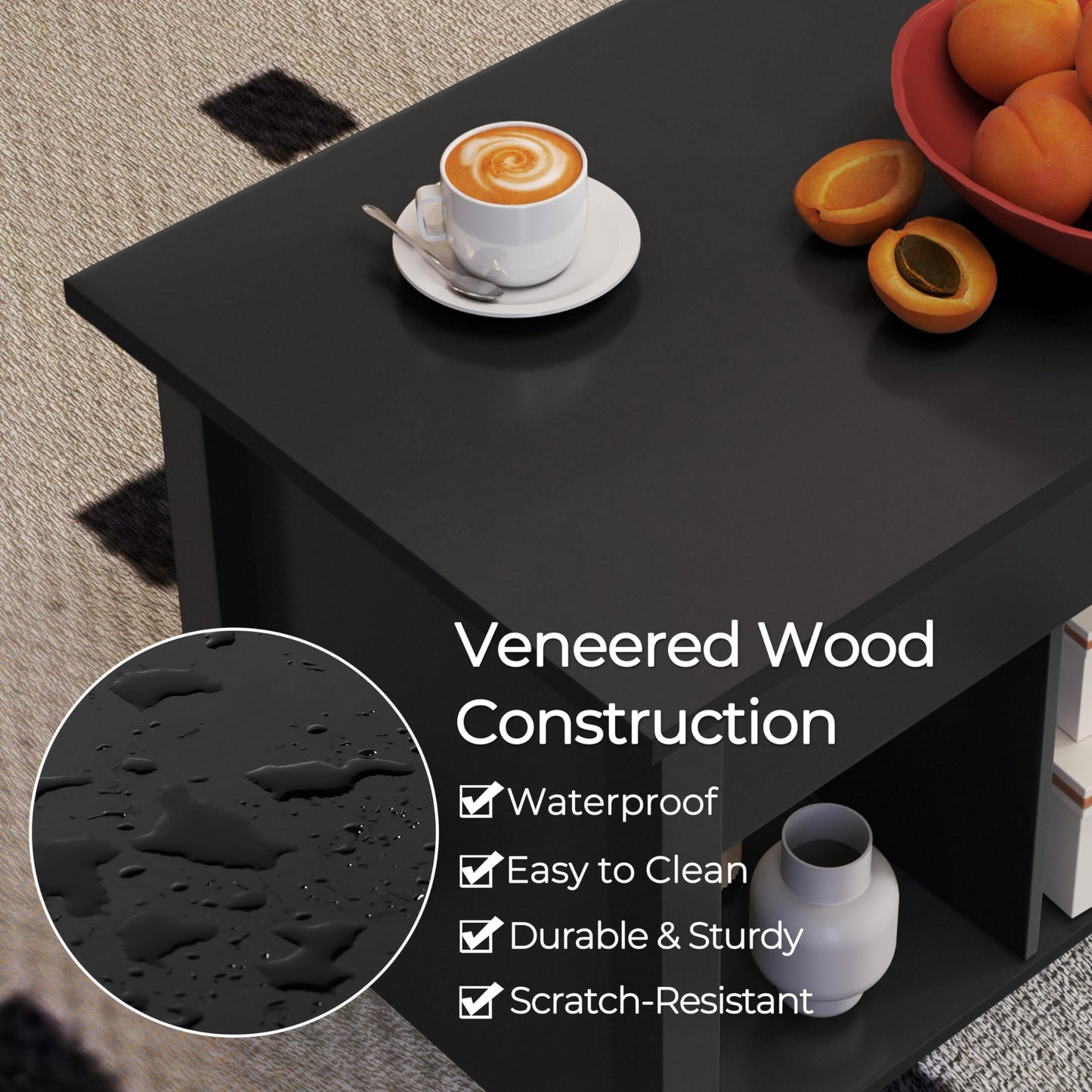 Yaheetech Coffee Table, Lift Top Coffee Table w/Hidden Storage Compartment & Lower 3 Cube Open Shelves, Lift Tabletop Center Tables for Living Room/Reception Room/Office, Black