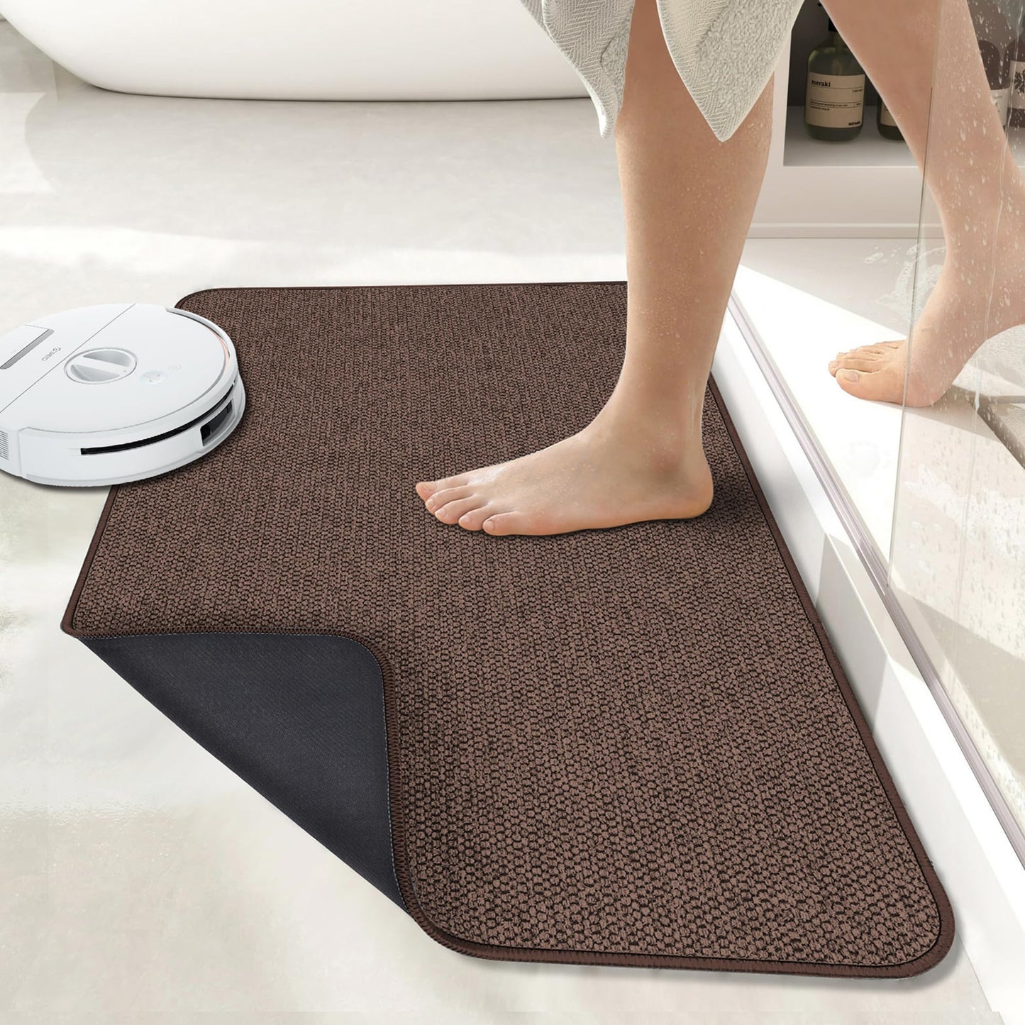 Bath Mat,Ultra Thin Bathroom Rugs,Rubber Bath Mats for Bathroom,Quick Dry,Non-Slip,Machine Washable,Fit Under Door,Absorbent Bath Rugs,Shower Outside,Sink,Home Decor Accessories.(Grey,17''x27'')