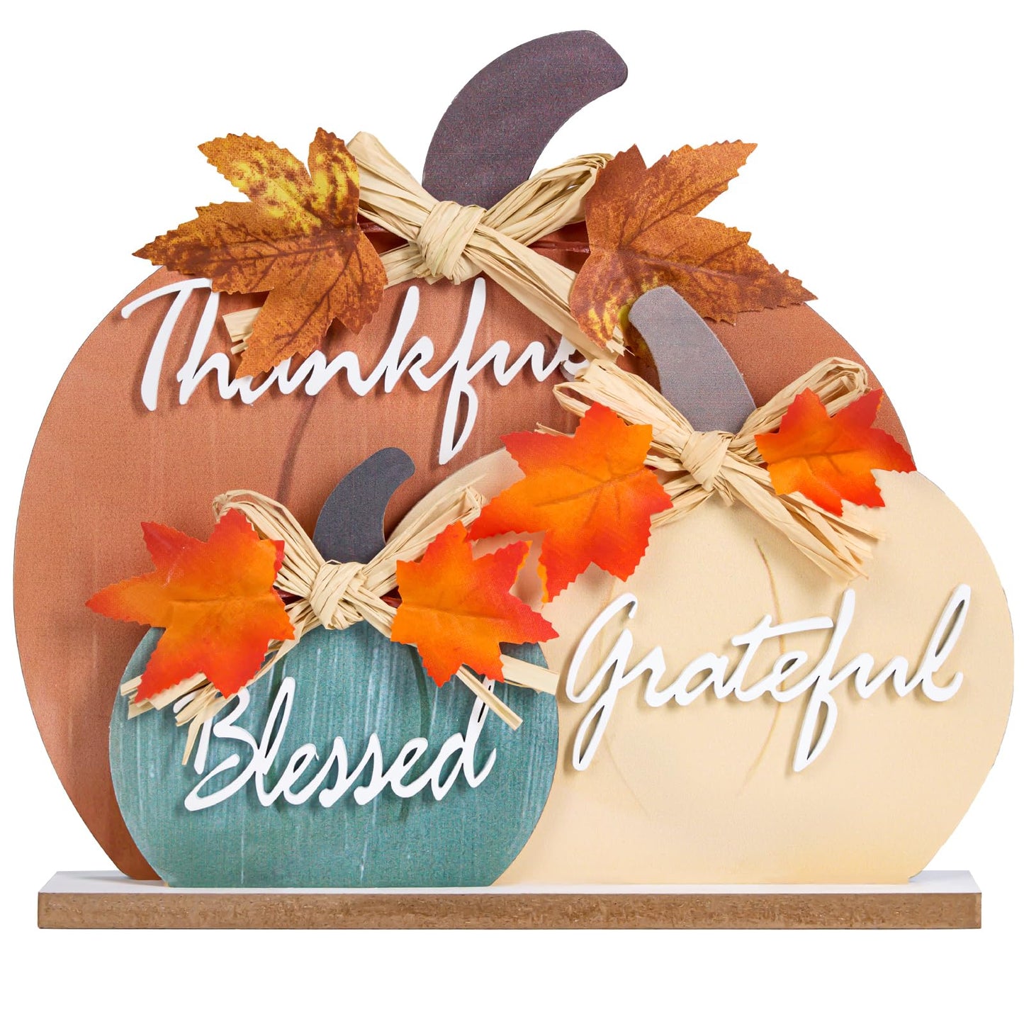 LXDNBGO Fall Decorations for Home, Farmhouse Wooden Pumpkin Decor for Autumn Thanksgiving, Blessed Grateful Thankful Decorative Pumpkin Sign for Table, Office Desk, Fireplace Mantle