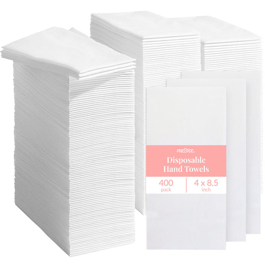 Prestee 400 Linen Feel Disposable Paper Hand Towels - White, Event Supplies, Disposable Guest Towels, Wedding Napkins, Disposable Napkins for Guest Bathroom, Christmas Parties, Holiday Dinners