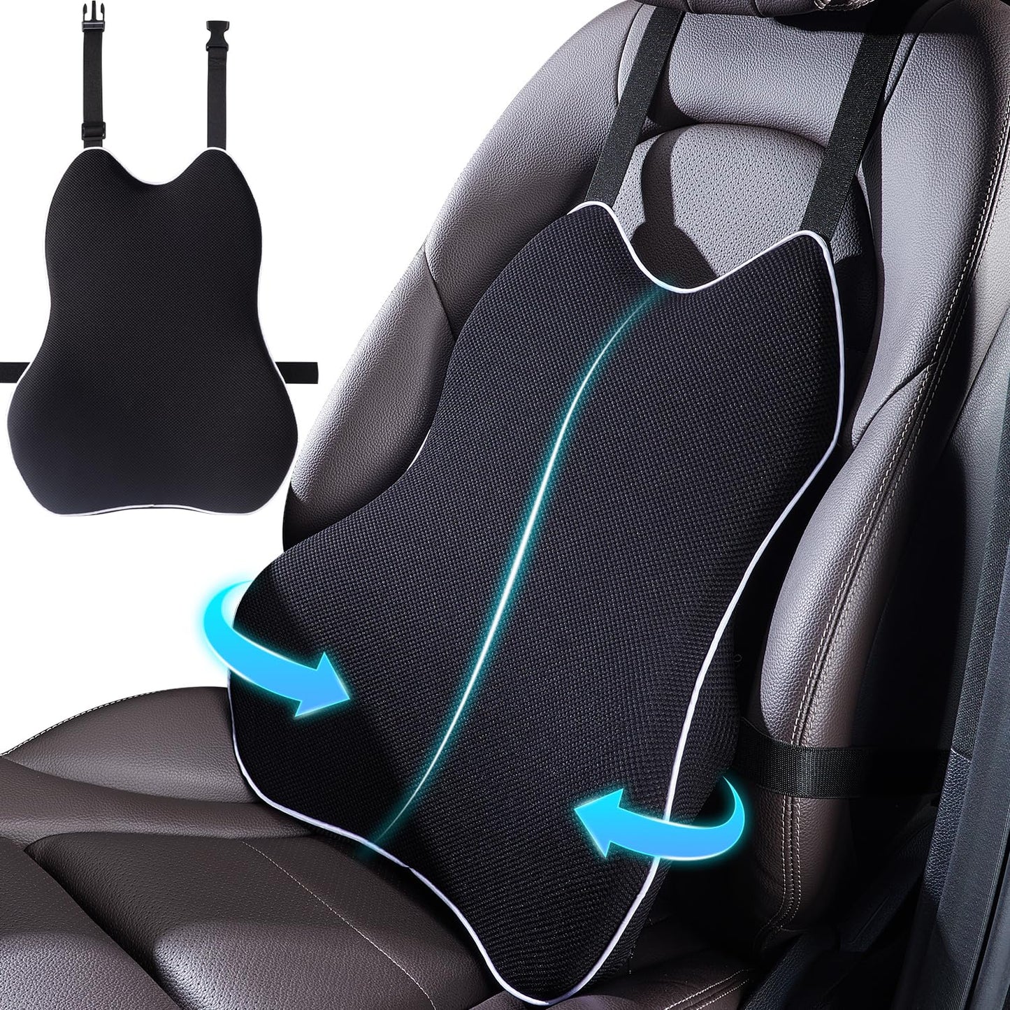 Lumbar Support Pillow for Office Chair & Car, Ergonomic Back Support Memory Foam Back Cushion with 3D Washable Cover, Relieves Back Pain for Driving, Gaming, Truck, Recliner