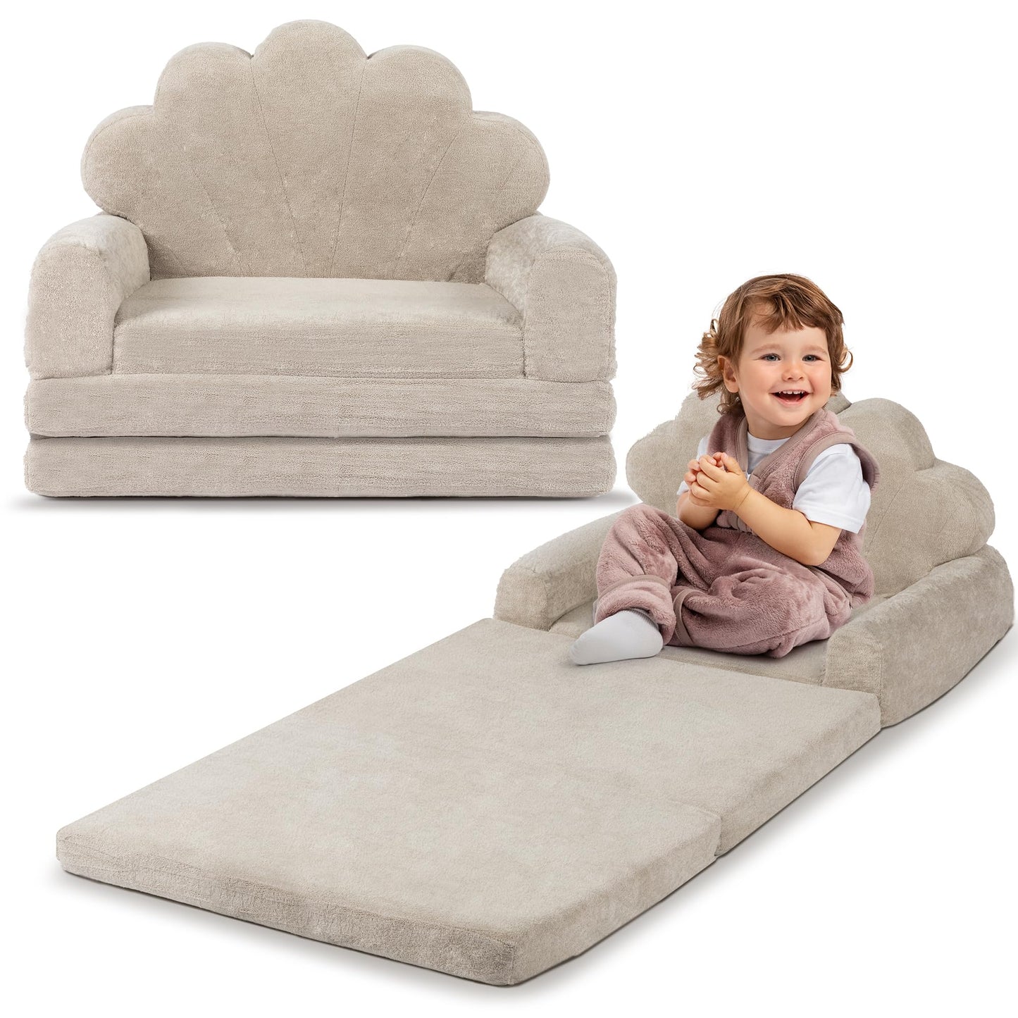 spanspace 2-in-1 Kids Couch, Toddler Couch Fold Out, Comfy Toddler Chair, Convertible Kids Sofa to Lounger with Pocket and Removable Cover