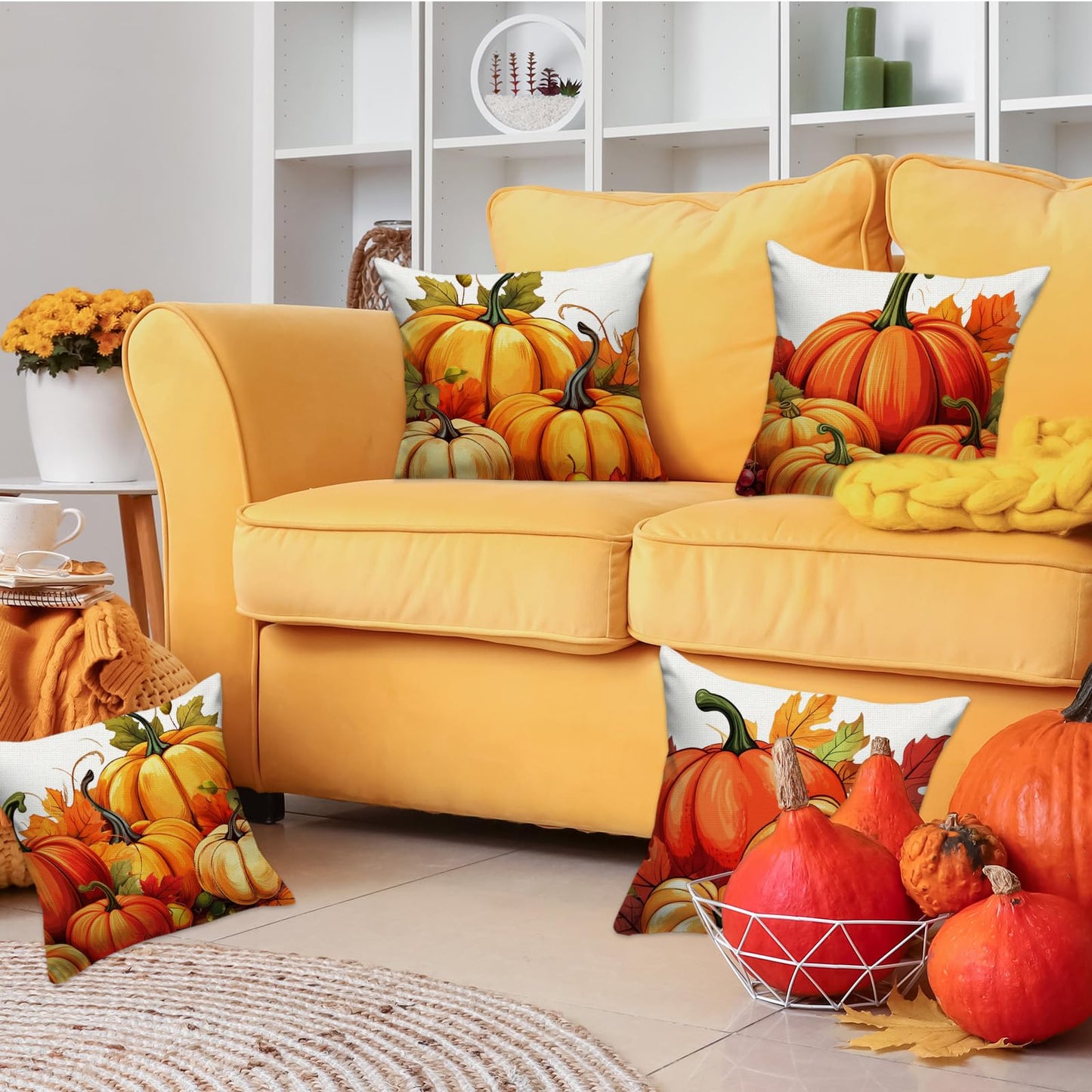 FARMNALL Fall Decorations for Home, Fall Pillow Covers 18x18 Set of 4, Autumn Thanksgiving Decorations and Supplies for Home Sofa Couch Decor