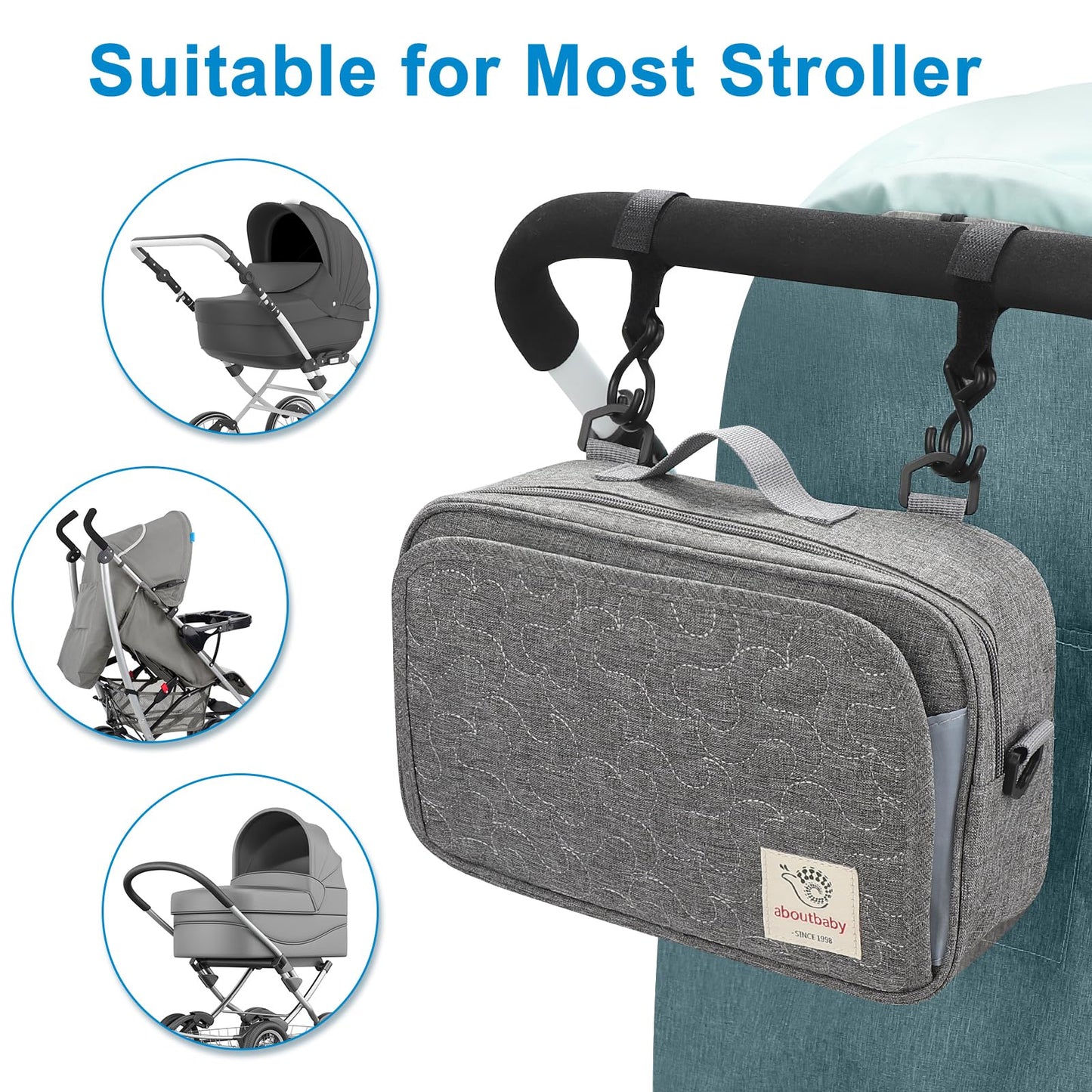 Accmor Stroller Organizer, Universal Stroller Organizer with Insulated Cup Holder Pocket, Dual Purpose Large Capacity Stroller Bag Caddy, Stroller Accessories Fits for Uppababy, Doona, Nuna Strollers