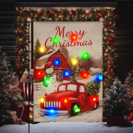Christmas Lights Garden Flag,Double Sided Christmas LED Outdoor Christmas Yard Flag for Winter Christmas Outdoor Decoration (Multi_car, 12 * 18)