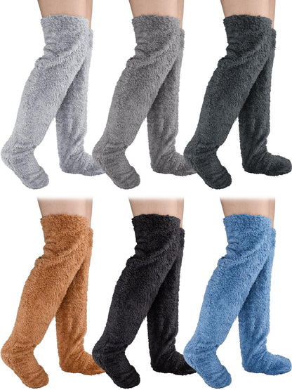 6 Pairs Fuzzy Leg Warmers Women Thigh High Furry Socks Over Knee Fluffy Sleeping Socks Slipper Stockings for Winter