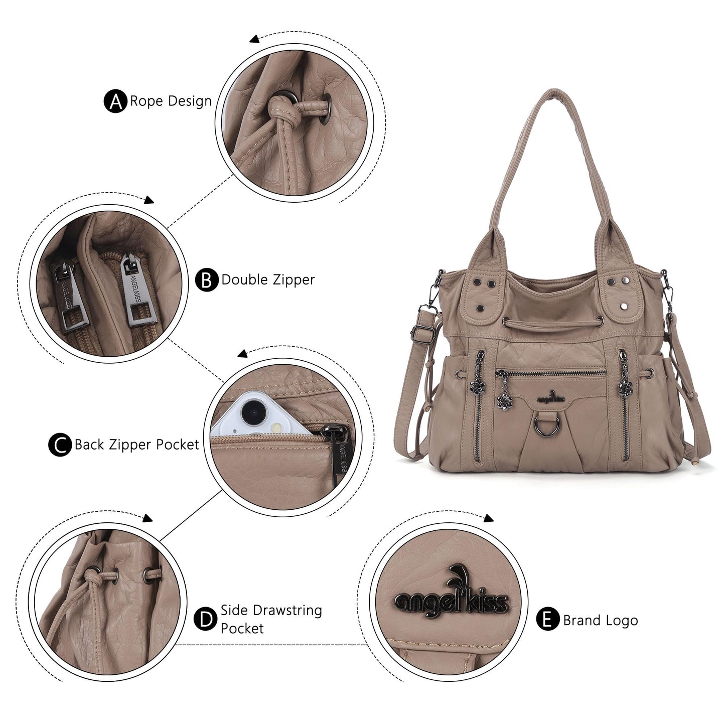 Angel Kiss Hobo Bags for Women Fashion Shoulder Bag Ladies Purses and Handbags Roomy Tote Bags Purse with Crossbody Strap