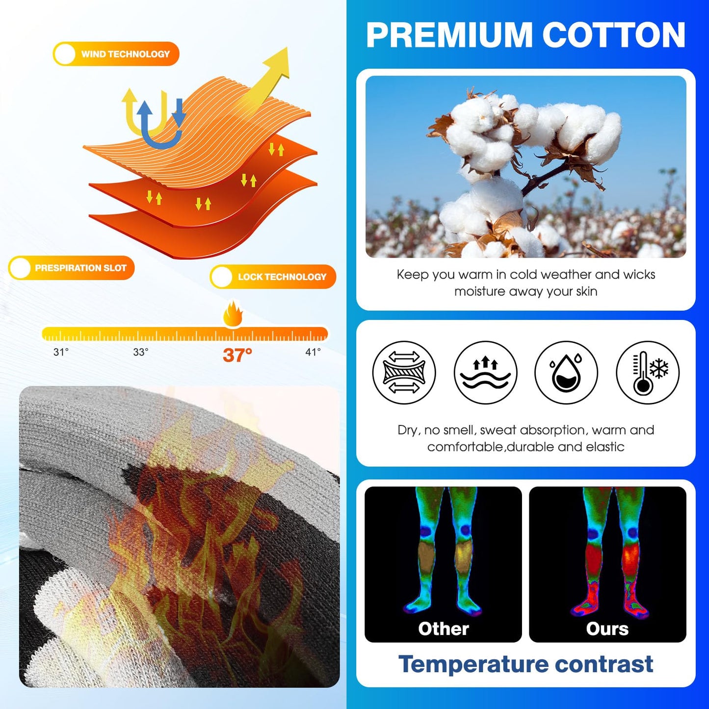 vvfxx Ski Socks, Cold Weather Socks for Snowboarding, Snow, Winter, Thermal Knee-high Warm Socks, Hunting