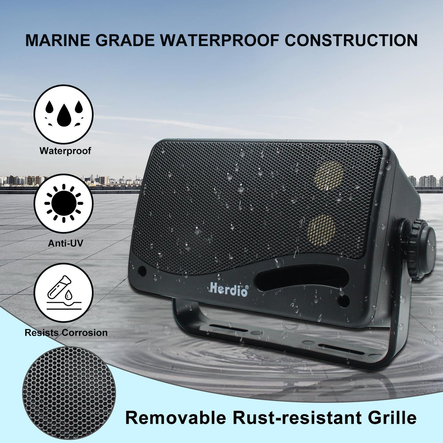 Herdio 3.5 Inch Passive Outdoor Speakers Wired Waterproof, 200W 3 Way Premium Mountable Wall Mount Speakers with Superior Sound, All-Weather Durability, for Patio Marine Boat Garage Indoor(Black Pair)