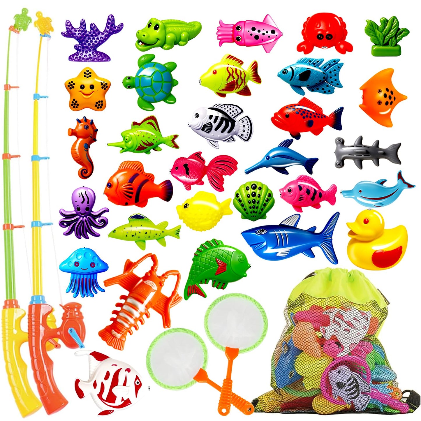 Goody King Magnetic Fishing Game Pool Toys for Kids - Bath Outdoor Indoor Carnival Party Water Table Toys Fish for Kids Age 3 4 5 6 Years Old 2 Players Gift (Large)