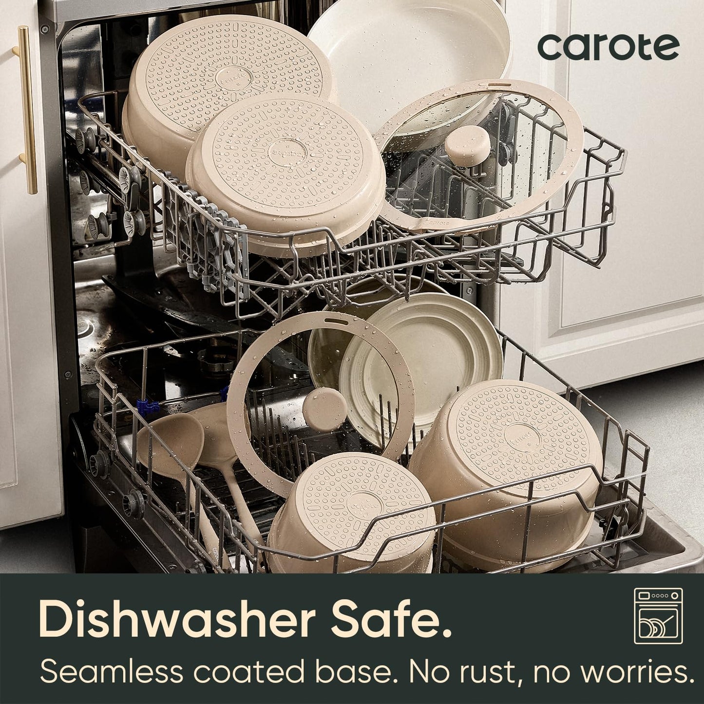 CAROTE 20pcs Ceramic Cookware Set Titanium Nonstick with Detachable Handles, Non Toxic Cookware, Pots and Pans Set Non Stick, Induction Available, Kitchen Cooking Pot and Pan, Dishwasher Safe