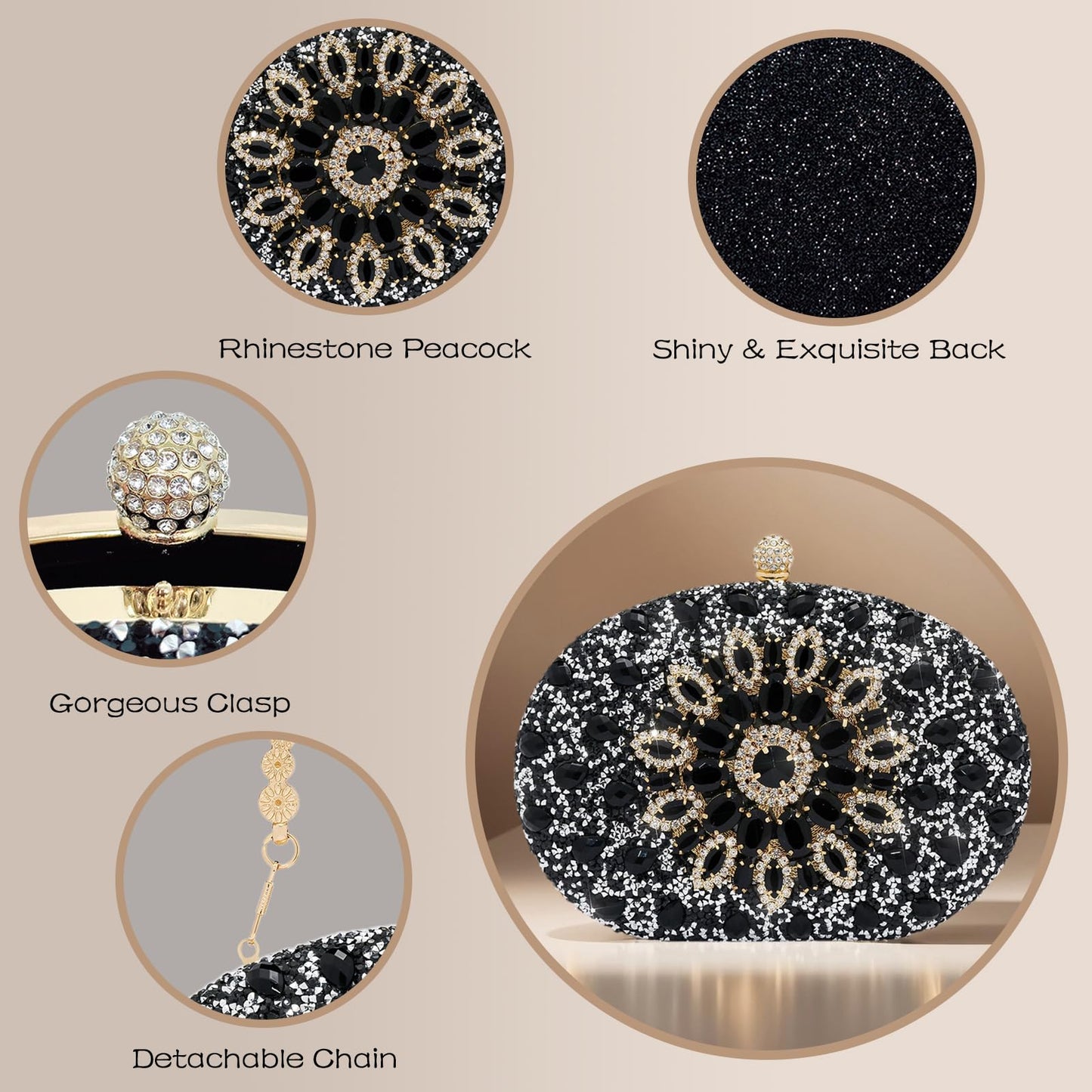 SH Black Clutch Purses for Women Rhinestone Evening Clutch Sparkling Evening Bag for Women Formal Small Handbags Wedding Party Cocktail Prom Purse