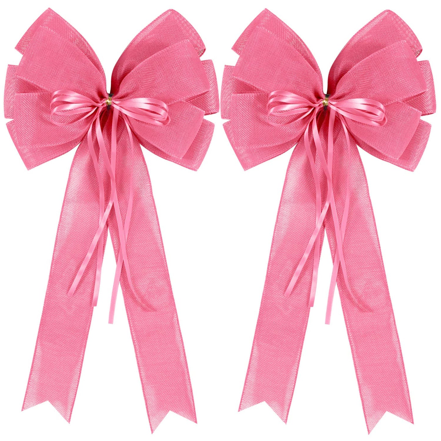 2 Pcs Large Pink Christmas Wreath Bows Decor,Xmas Tree Topper Bow Decorations with Pink Burlap and Glitter String for Christmas Holiday Home Front Door Outdoor