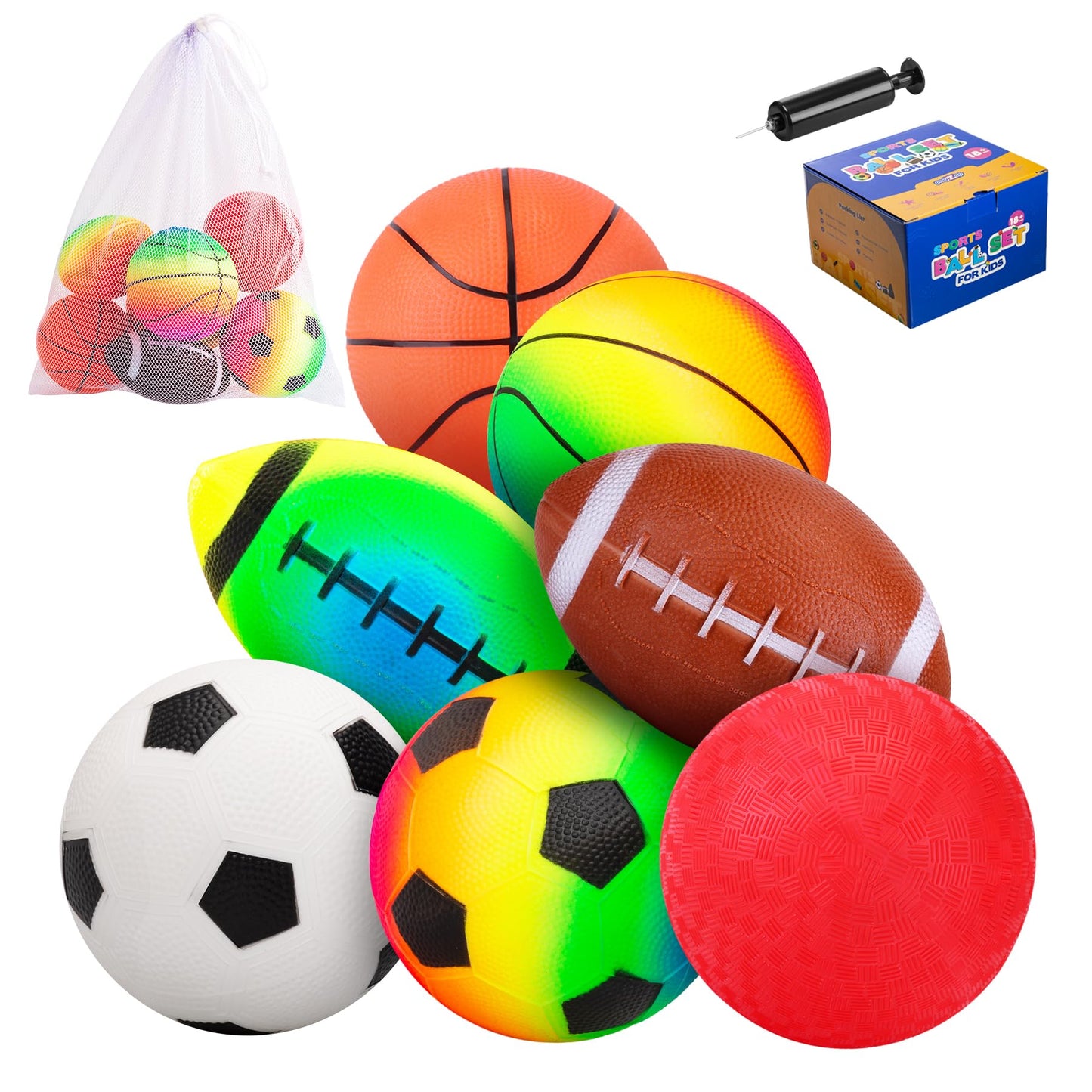 7-Piece Soft Ball Set for Toddlers & Kids (Ages 1-6) - Includes 5” Playground Balls, Soccer, Football & Basketball - Great for Home, Yard, Pool, Classroom & Park for Boys & Girls