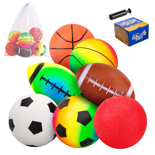 7-Piece Soft Ball Set for Toddlers & Kids (Ages 1-6) - Includes 5” Playground Balls, Soccer, Football & Basketball - Great for Home, Yard, Pool, Classroom & Park for Boys & Girls