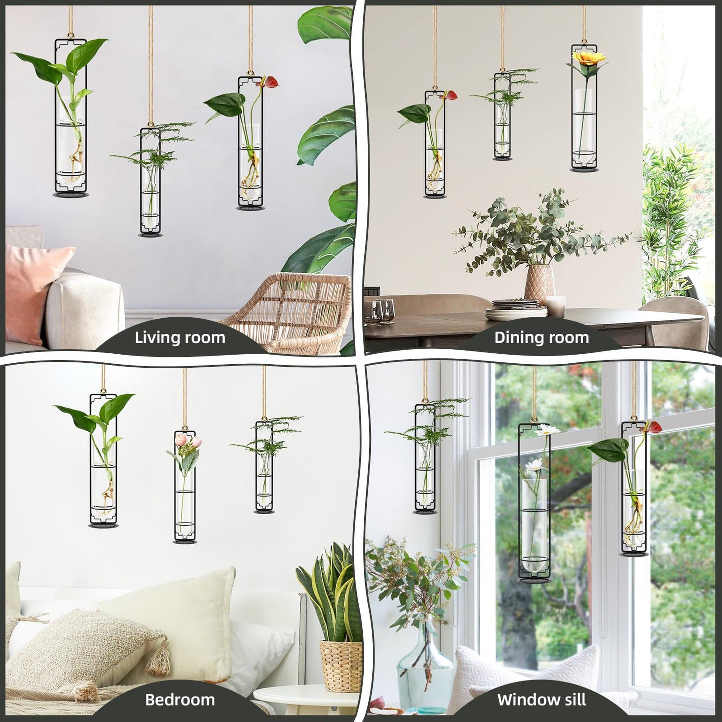 MIPON Plant Propagation Stations,Hanging Glass Propagation Test Tube Vases for Plants with Gold Metal Stand for Hydroponic Cutting Home Garden Office Decor-Black