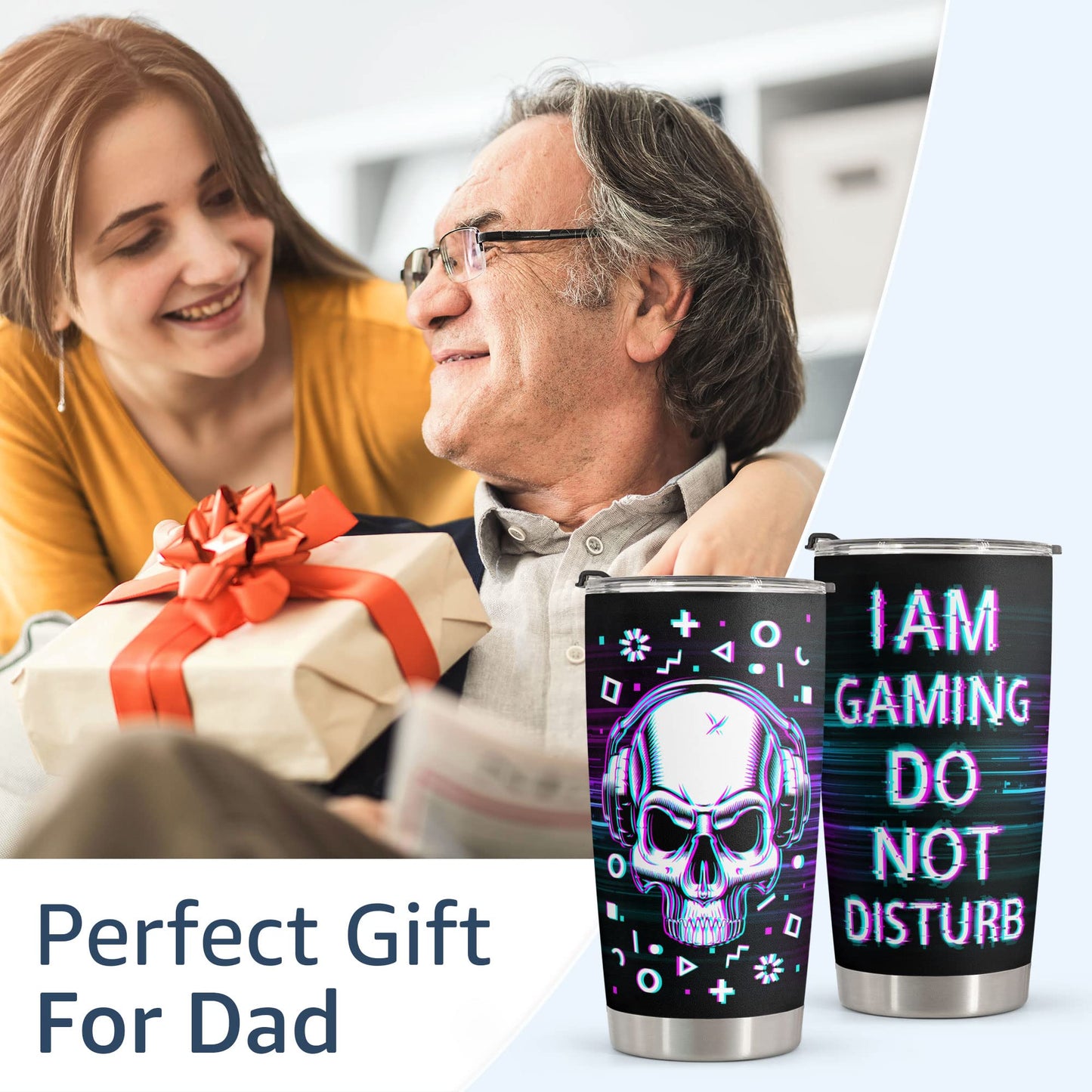 Macorner Gifts For Gamer - Stainless Steel Skull Tumbler 20oz Gift For Men - Birthday Gifts for Dad From Kids & Birthday Gifts for Dad - Christmas Gift for Men Boyfriends Brother Kids Teenage Boys