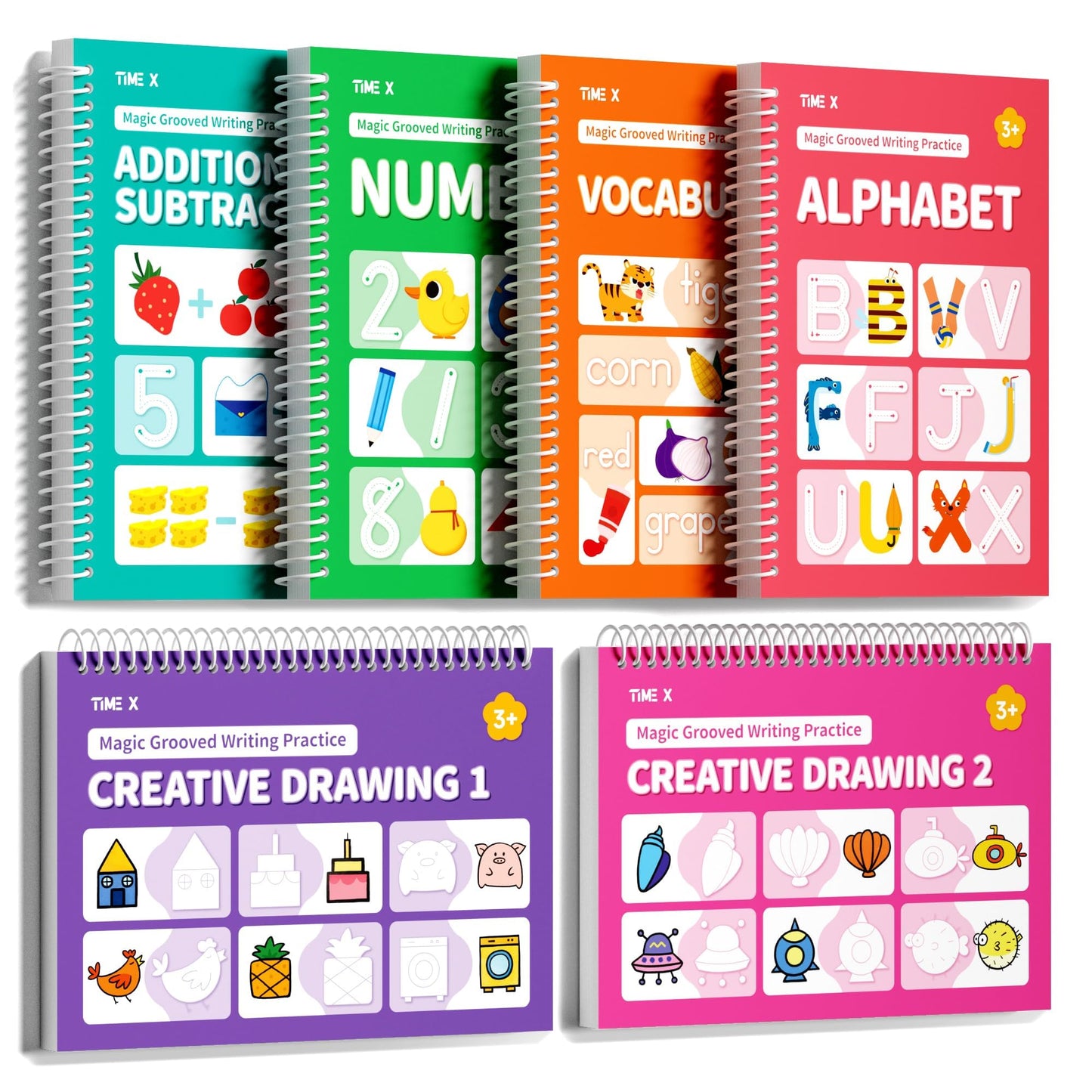 TIME X Magic Grooved Writing Practice Books, Reusable Handwriting Practice Books, Groove Workbooks, Handwriting Practice for Kids 3 +, Large Writing Practice Books (Practice 6-Books)