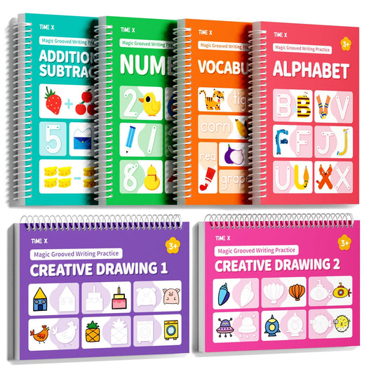 TIME X Magic Grooved Writing Practice Books, Reusable Handwriting Practice Books, Groove Workbooks, Handwriting Practice for Kids 3 +, Large Writing Practice Books (Practice 6-Books)
